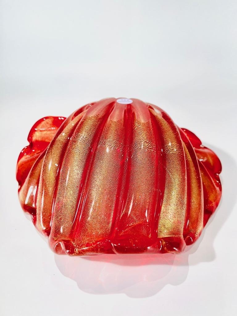 Archimede Seguso Murano glass with gold cornucopia rubi costolato circa 1950 In Good Condition For Sale In Rio De Janeiro, RJ