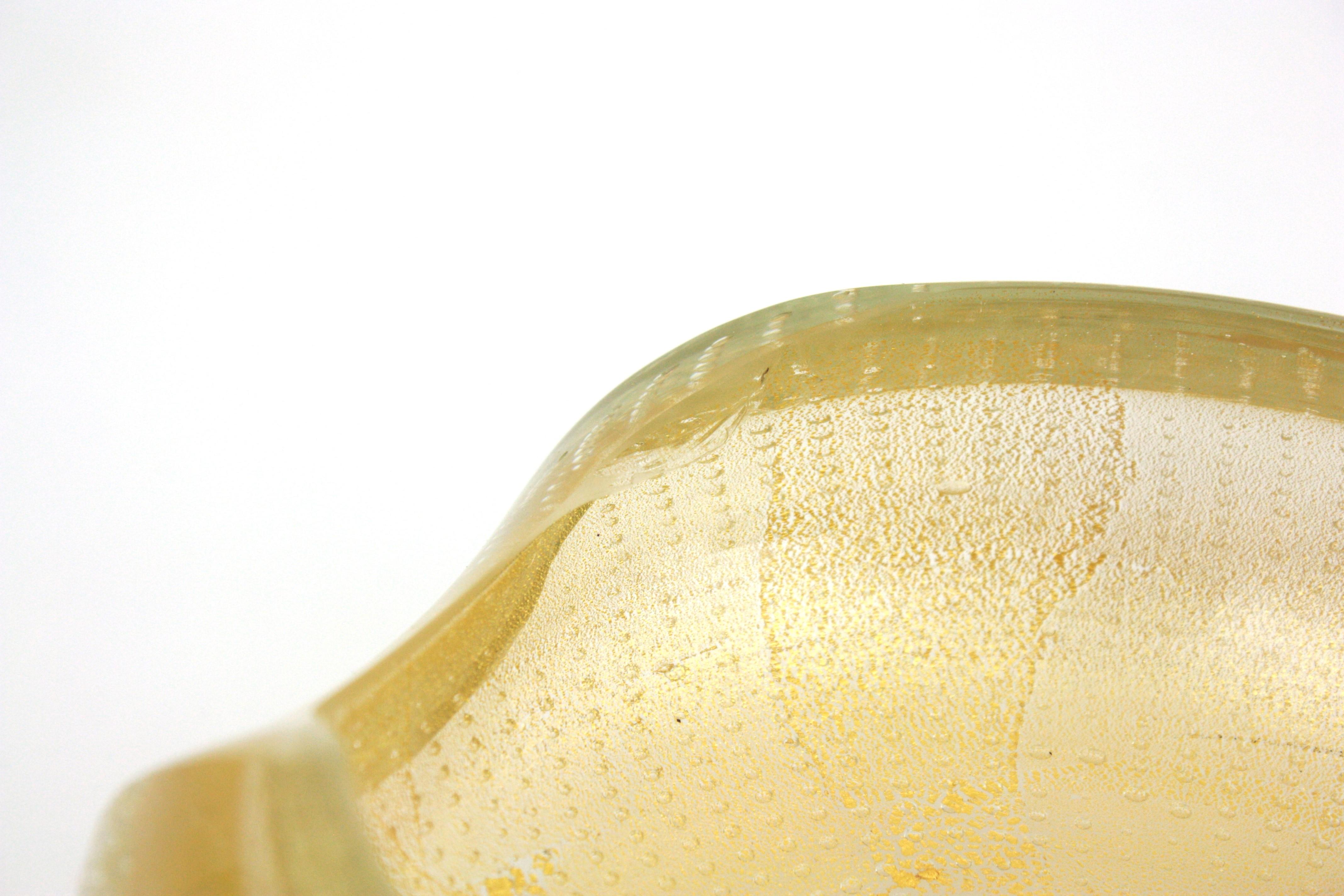 Archimede Seguso Murano Gold Dust Art Glass Bowl with Controlled Bubbles For Sale 8