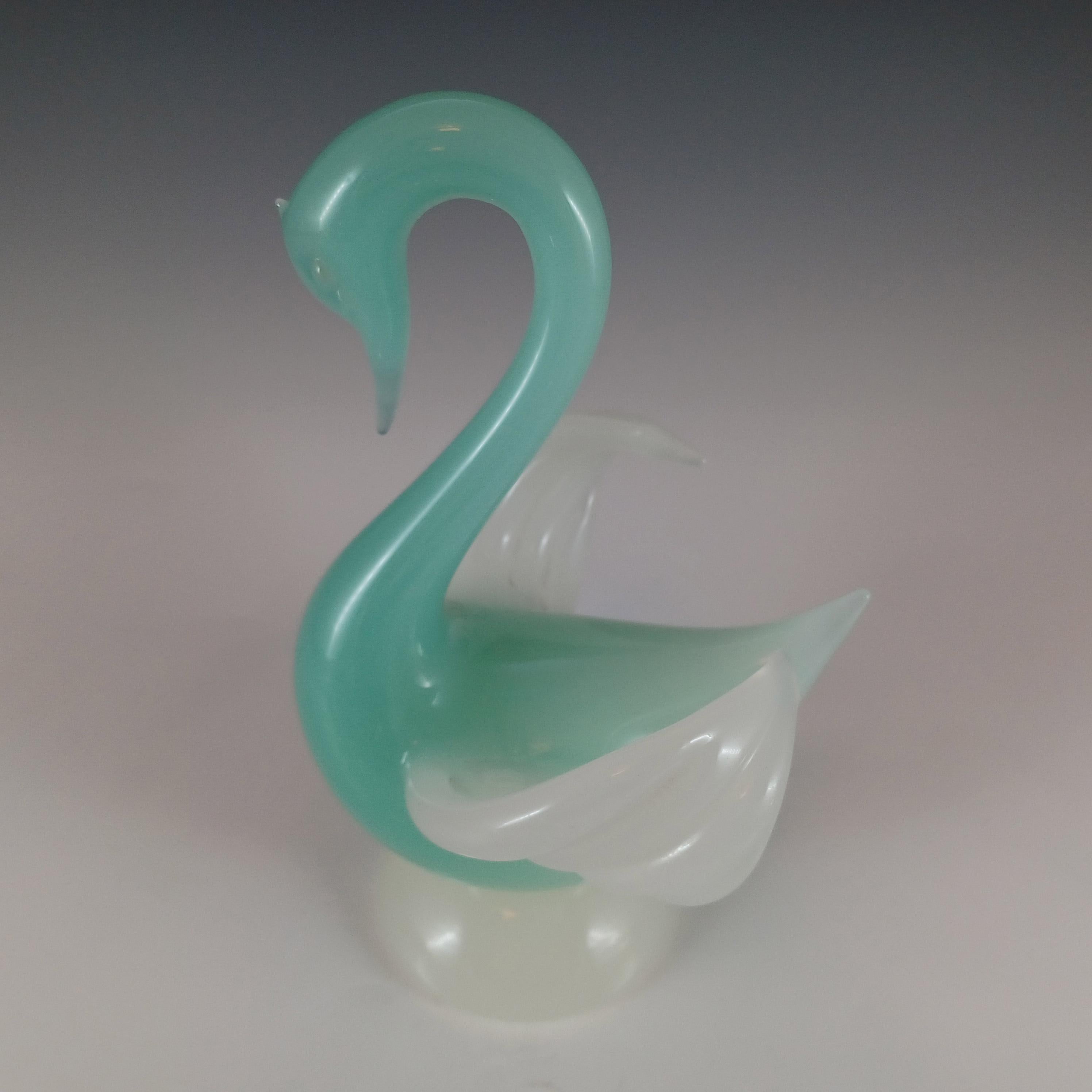 Mid-Century Modern Archimede Seguso Murano Green Alabastro Glass Swan Sculpture For Sale