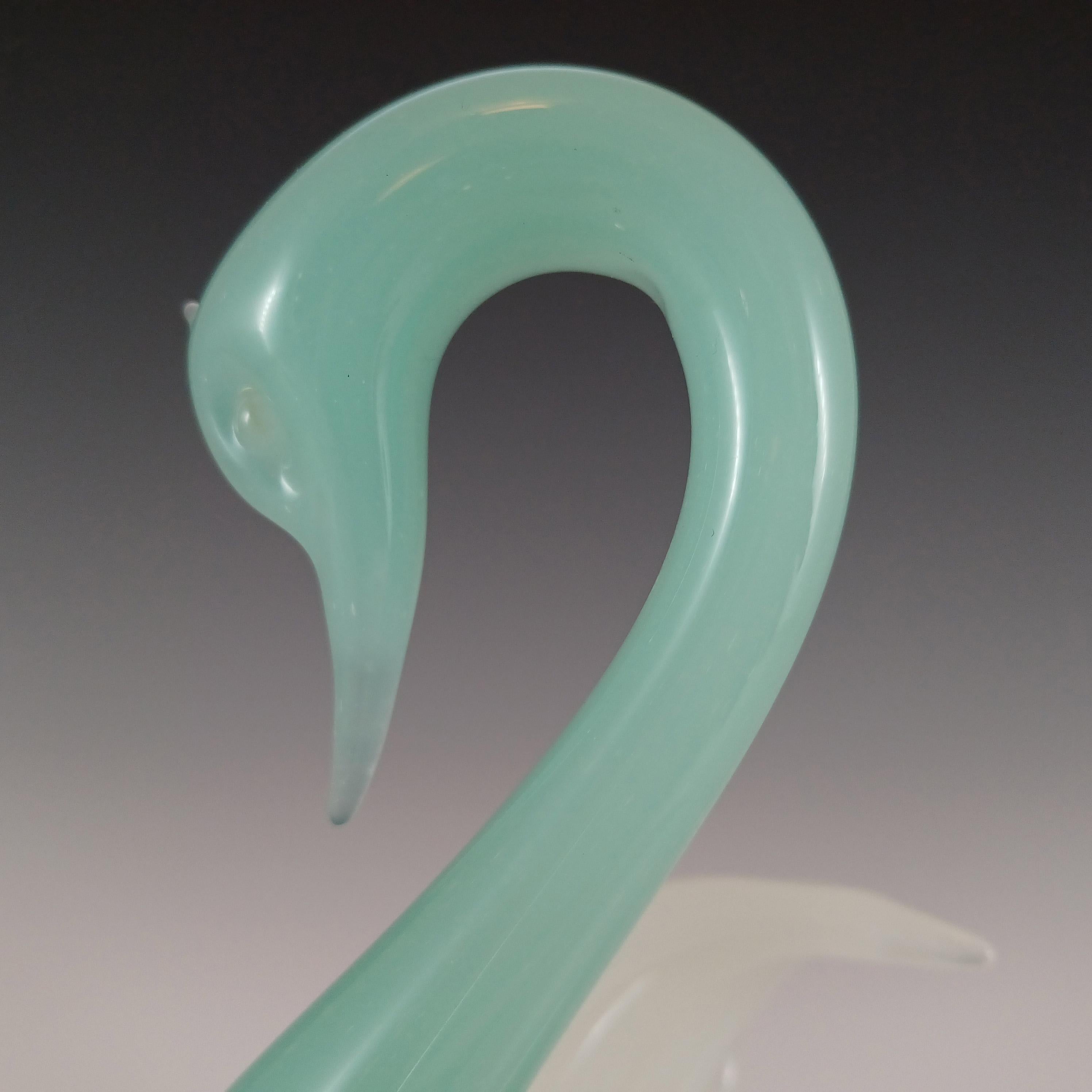 Italian Archimede Seguso Murano Green Alabastro Glass Swan Sculpture For Sale