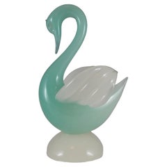Retro Archimede Seguso Murano Green Alabastro Glass Swan Sculpture