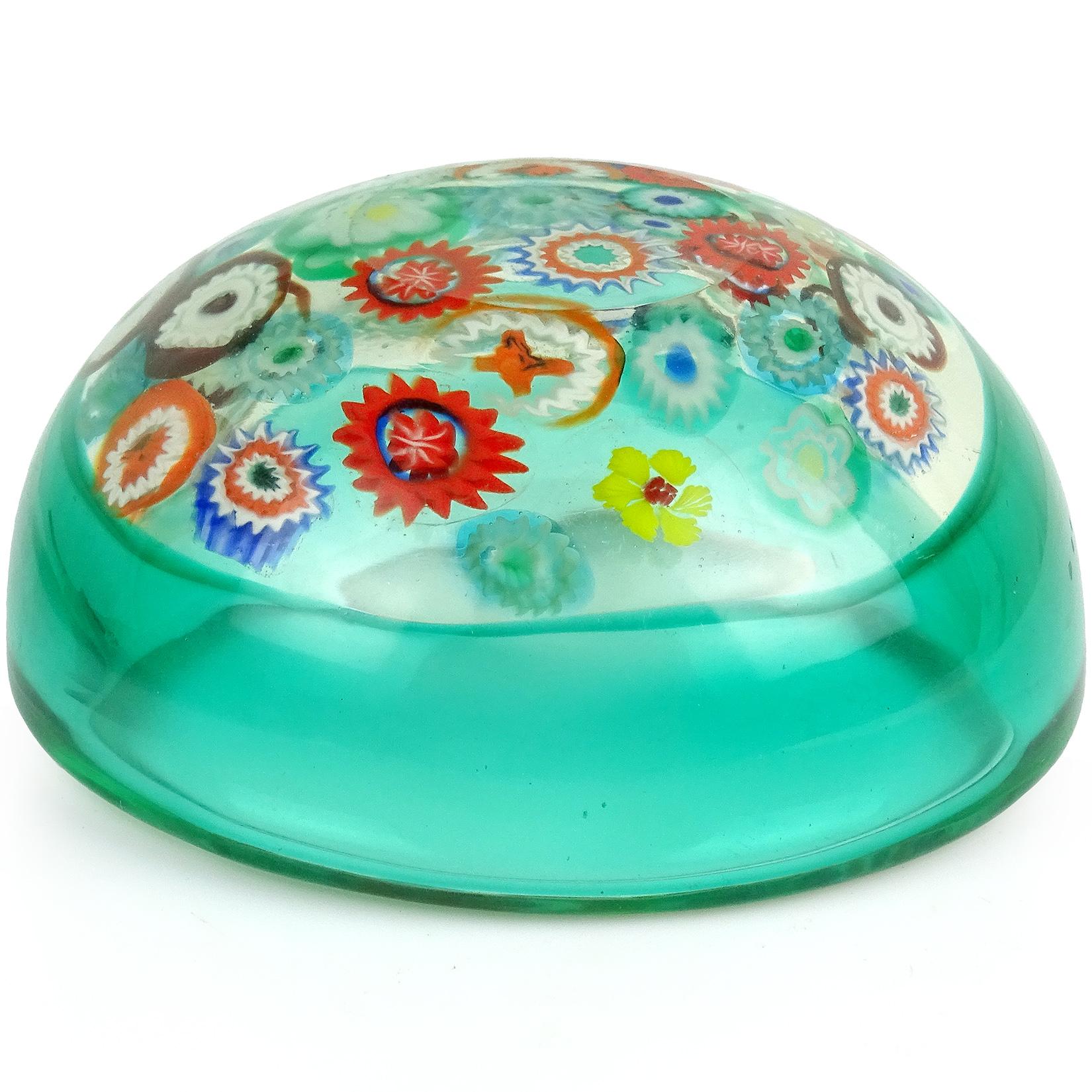 Archimede Seguso Murano Green Millefiori Canes Italian Art Glass Incalmo Bowl In Good Condition In Kissimmee, FL