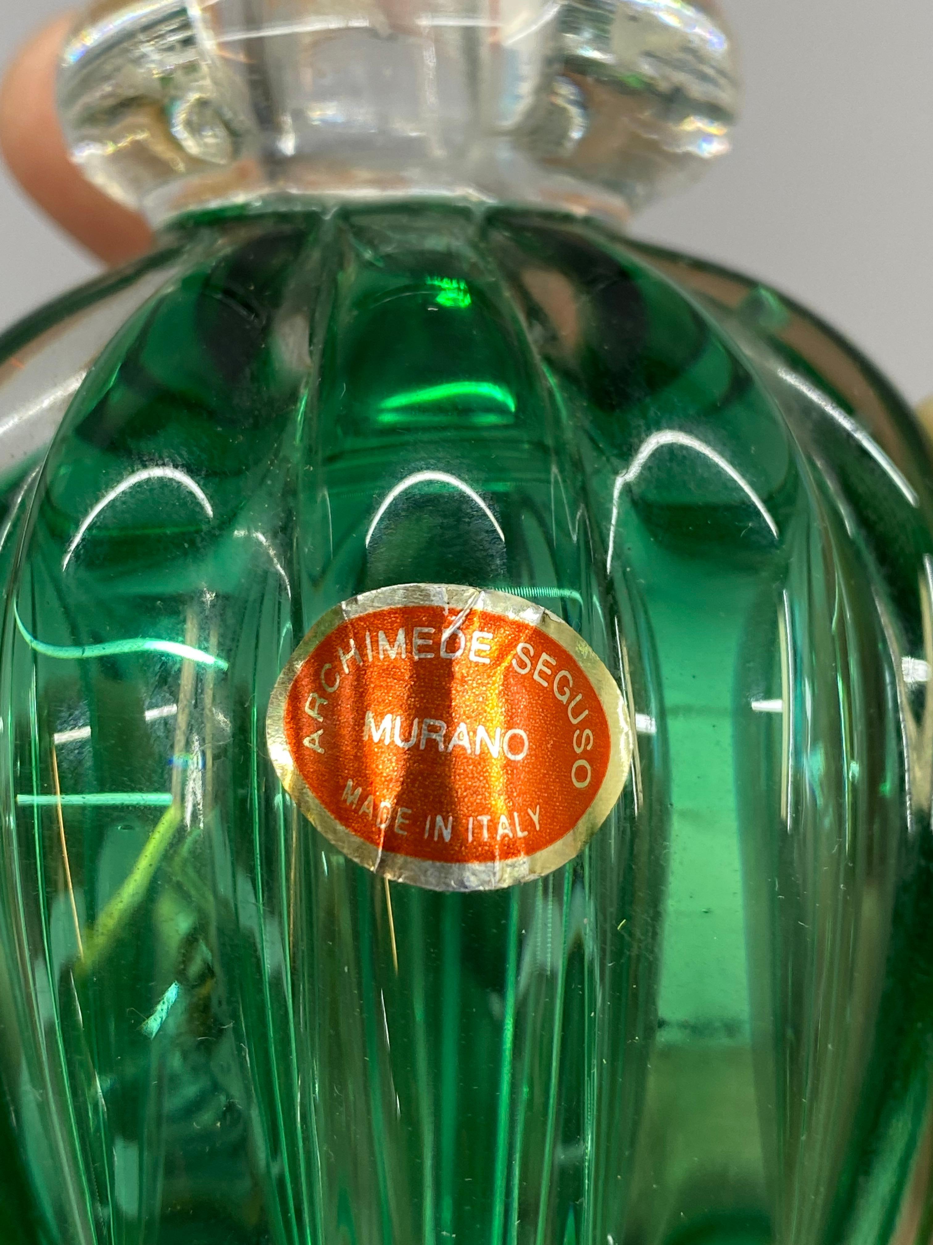 Archimede Seguso Murano Green Sommerso Glasflasche mit Stopper im Angebot 4