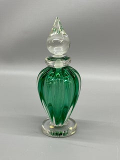 Archimede Seguso Murano Green Sommerso Glass Bottle with Stopper
