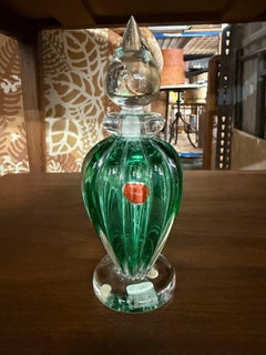 Archimede Seguso Bottiglia in vetro di Murano Green Sommerso con tappo