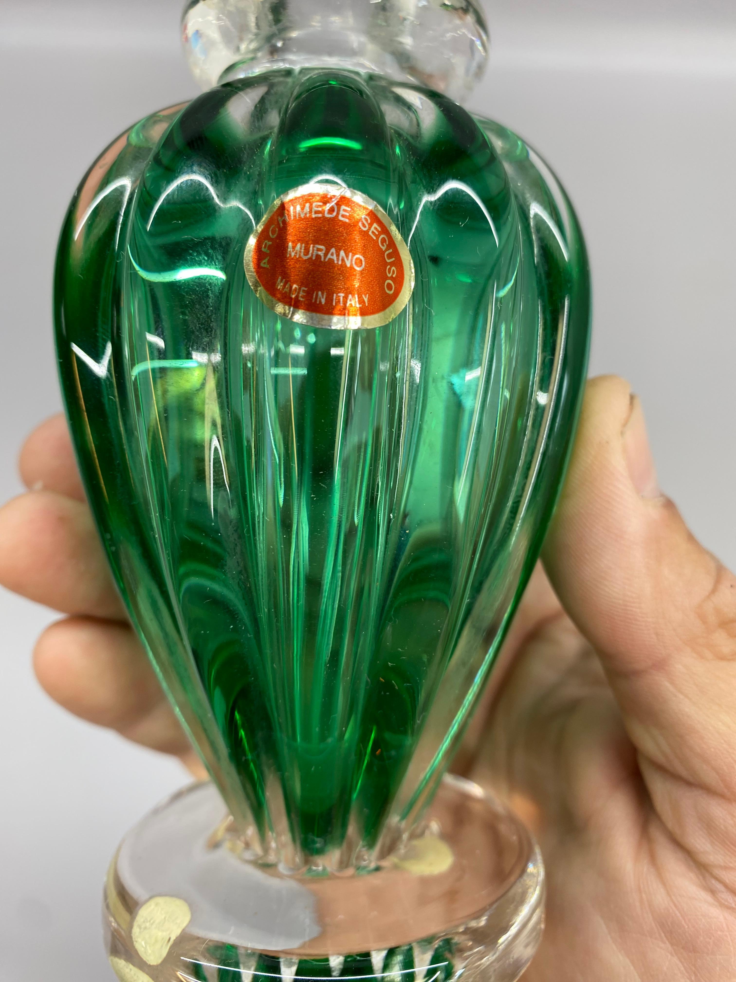 Archimede Seguso Murano Green Sommerso Glasflasche mit Stopper (Glaskunst) im Angebot