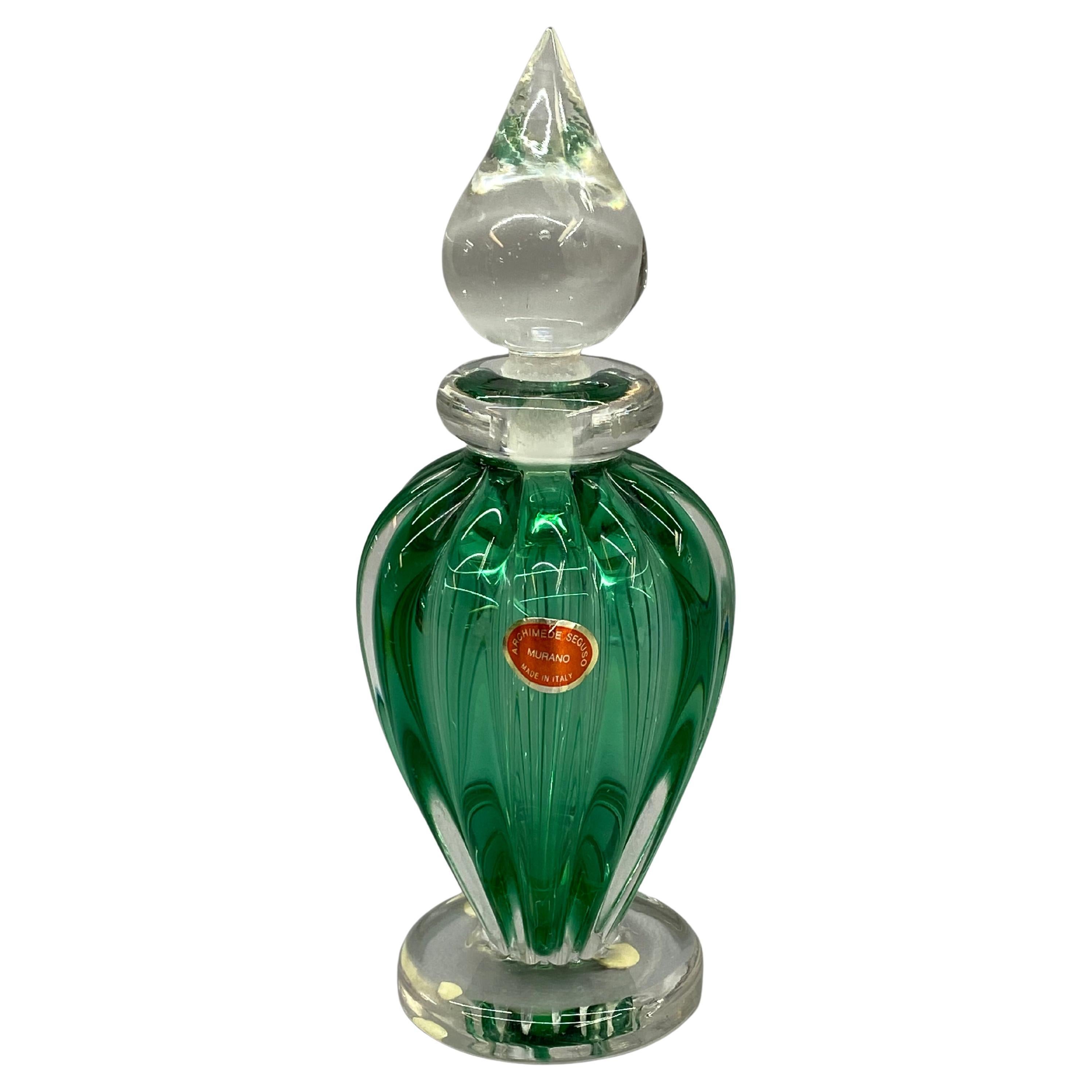 Archimede Seguso Murano Greene Sommerso Glass Greene Greene Greene avec bouchon