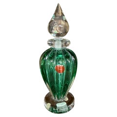Archimede Seguso Bottiglia in vetro di Murano Green Sommerso con tappo