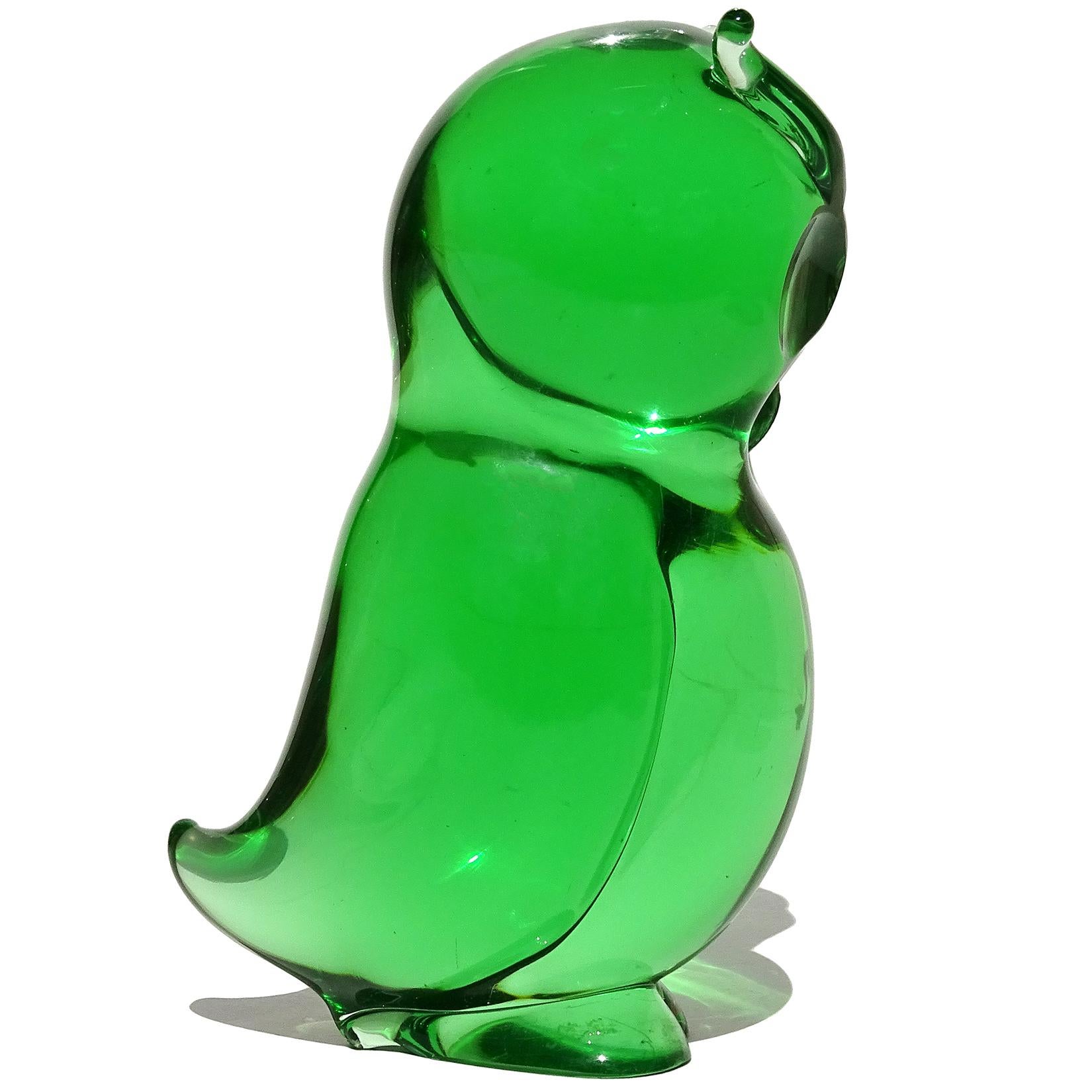 Archimede Seguso Murano Green Sommerso Italienische Kunst Glas Eule Vogel Skulptur (Moderne der Mitte des Jahrhunderts)