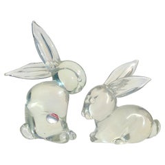 Retro Archimede Seguso Murano Iridescent Italian Art Glass Bunny Rabbit Figurines