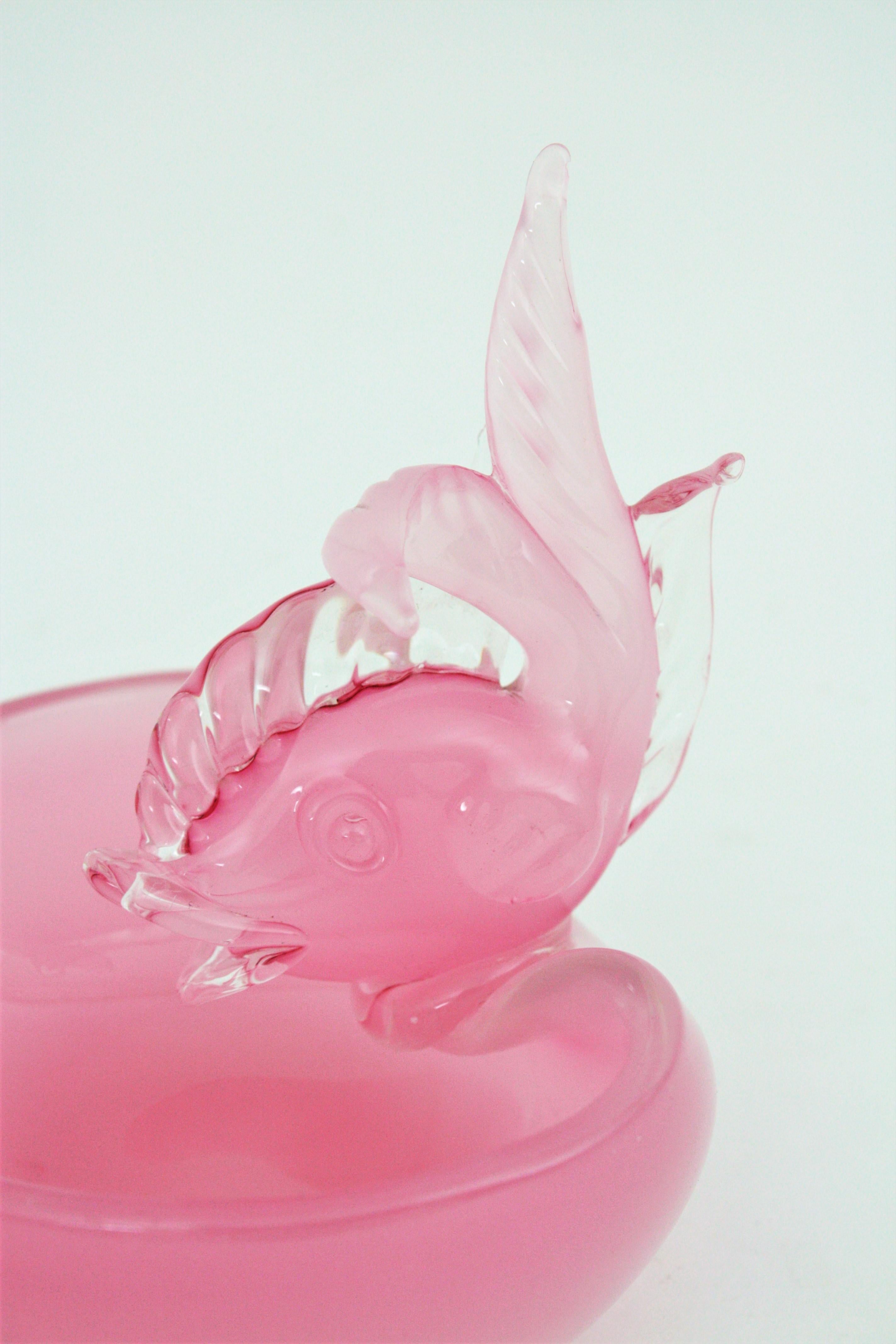20th Century Archimede Seguso Murano Opal Pink Alabastro Fish Bowl or Ashtray, Italy, 1950s For Sale