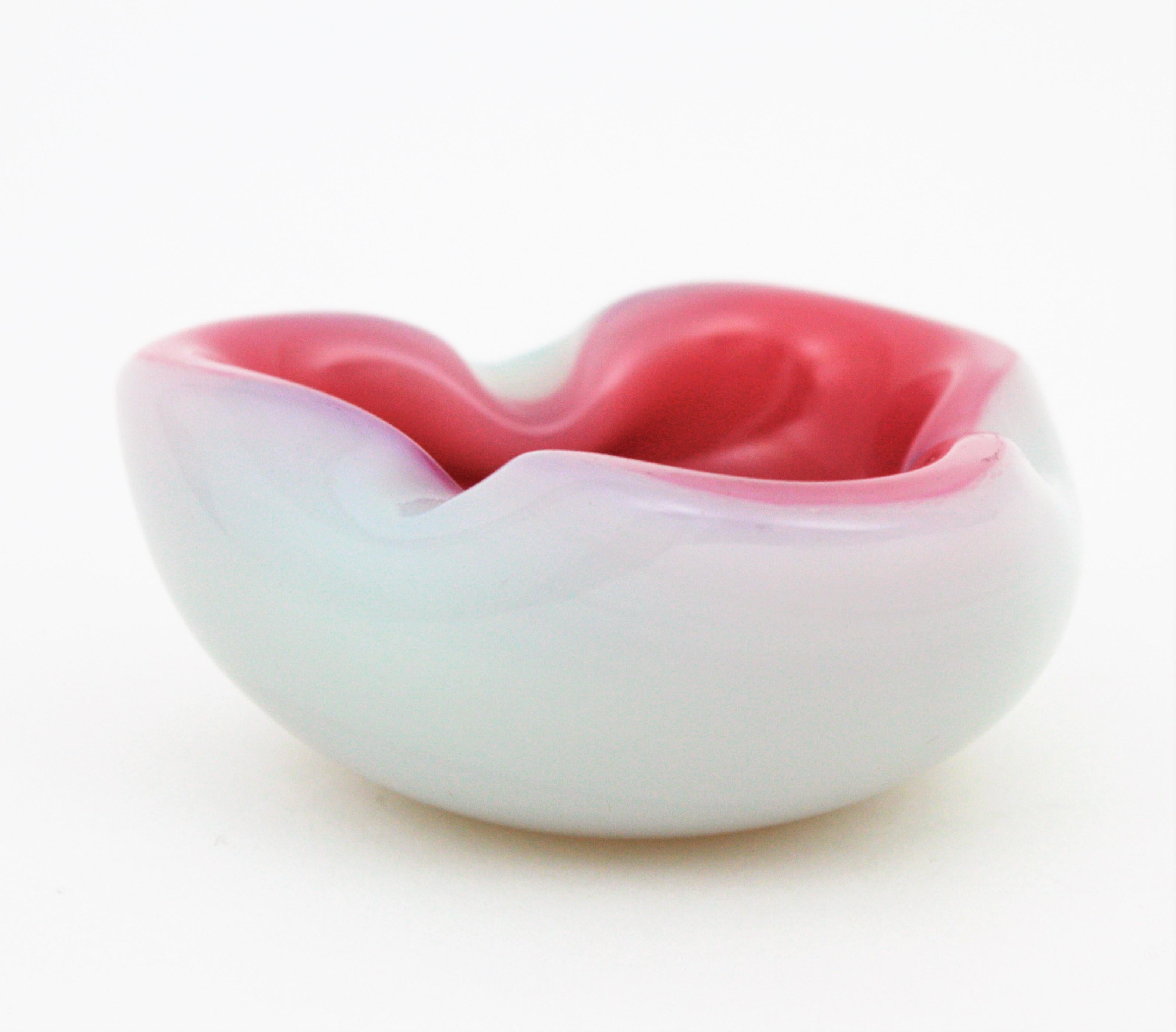 Archimede Seguso Murano Opal Pink Alabastro Glass Folded Bowl / Ashtray For Sale 6