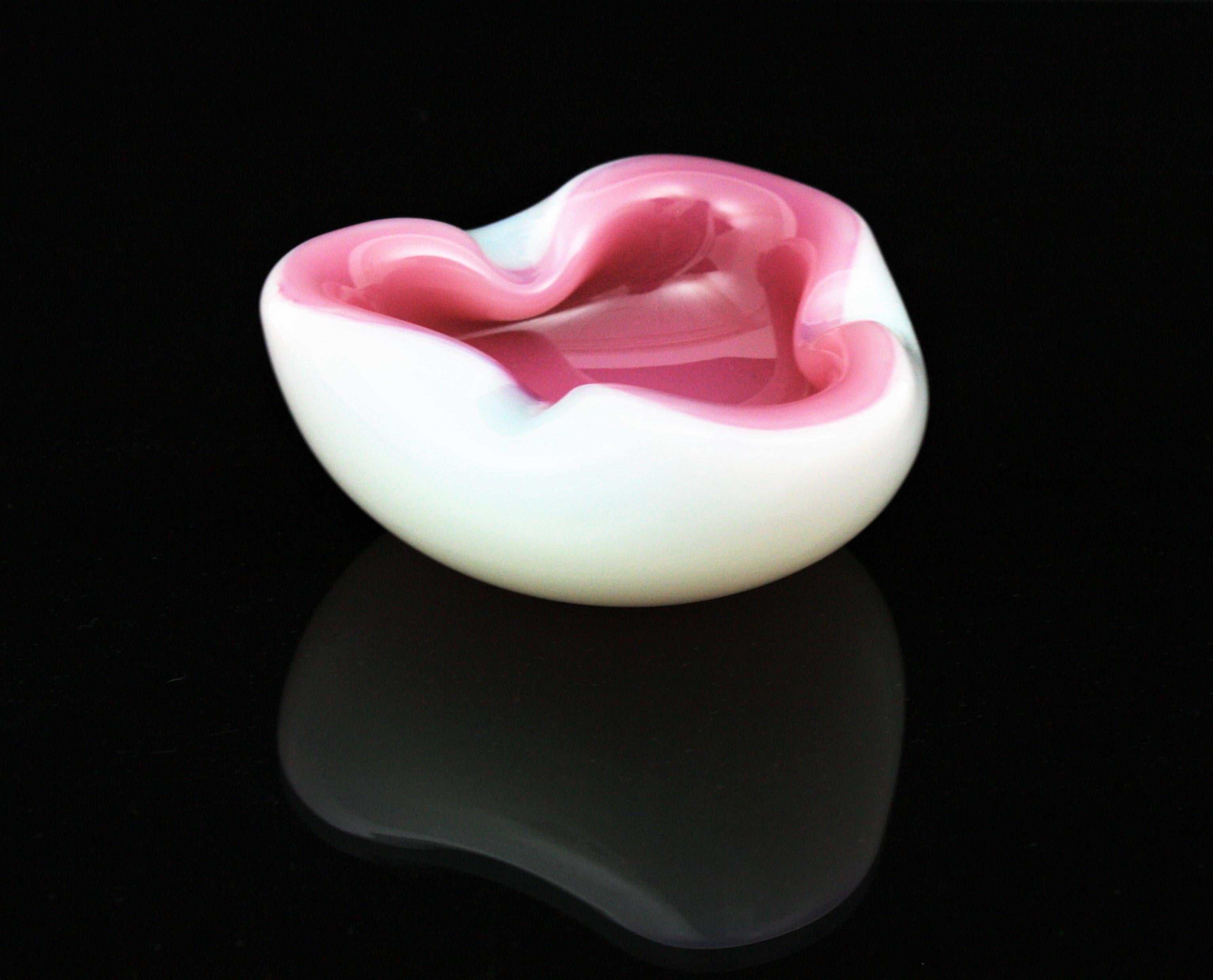 20th Century Archimede Seguso Murano Opal Pink Alabastro Glass Folded Bowl / Ashtray For Sale