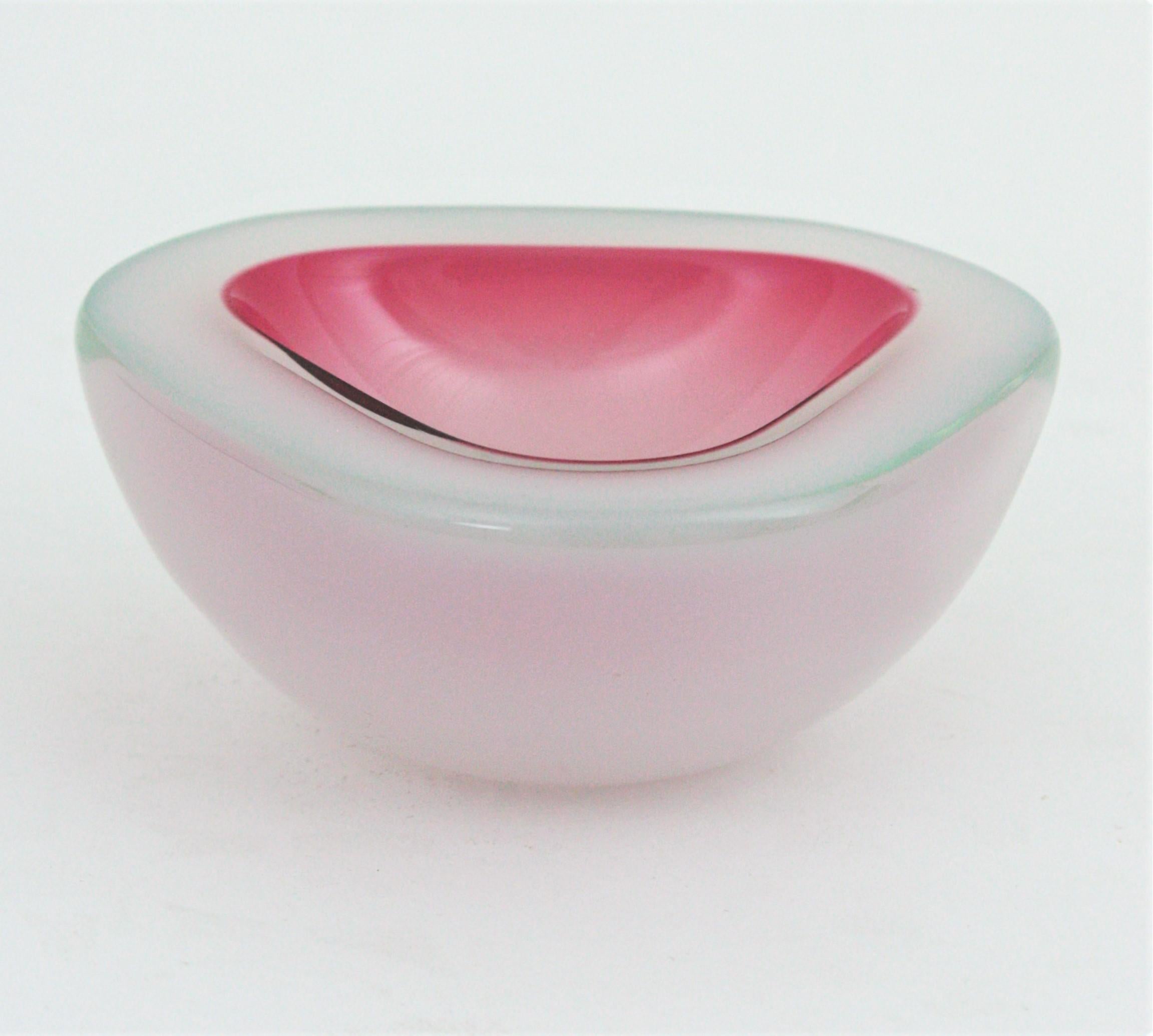 Archimede Seguso Murano Opal Pink Alabastro Triangle Geode Art Glass Bowl 4