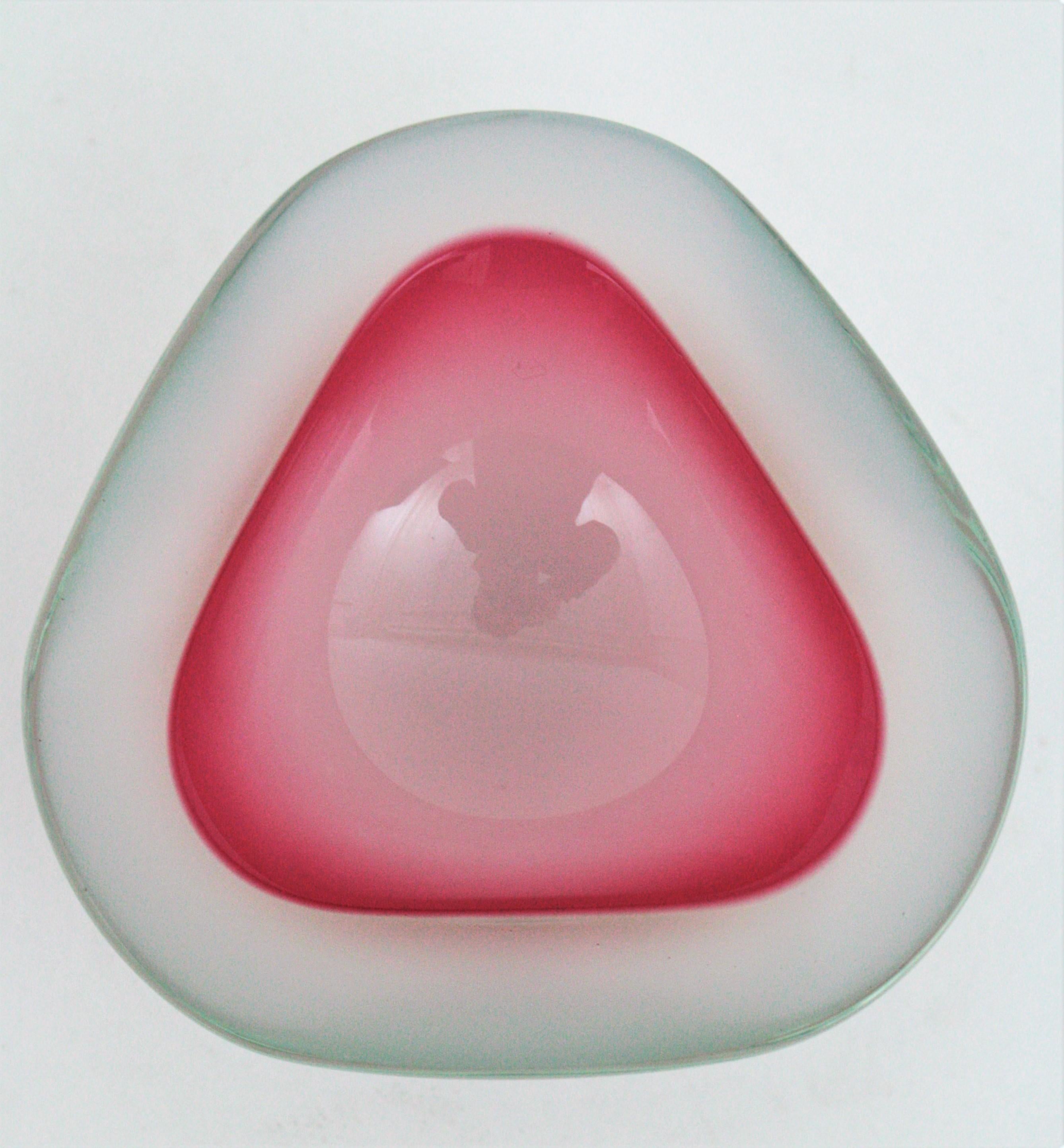 Archimede Seguso Murano Opal Pink Alabastro Triangle Geode Art Glass Bowl 5