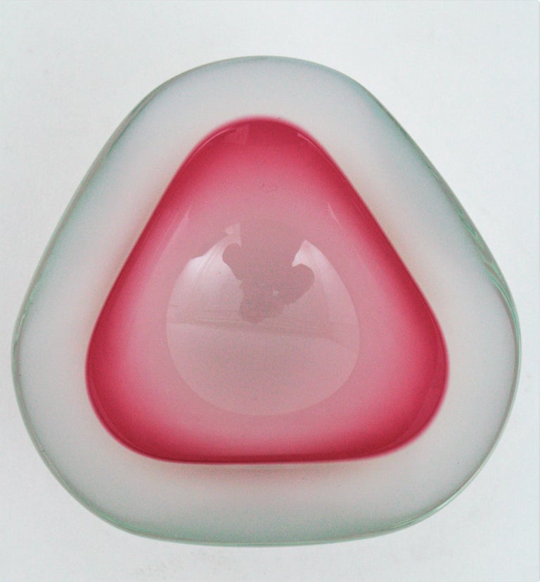 Archimede Seguso Murano Opal Pink Alabastro Triangle Geode Art Glass Bowl For Sale 5