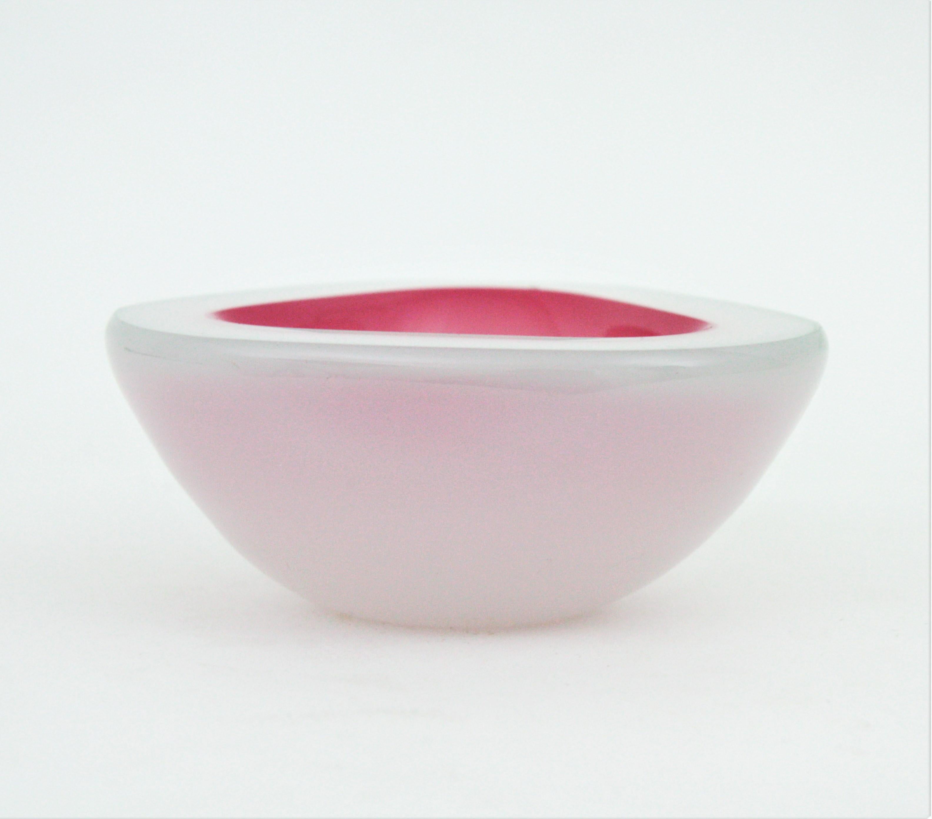 Archimede Seguso Murano Opal Pink Alabastro Triangle Geode Art Glass Bowl 6