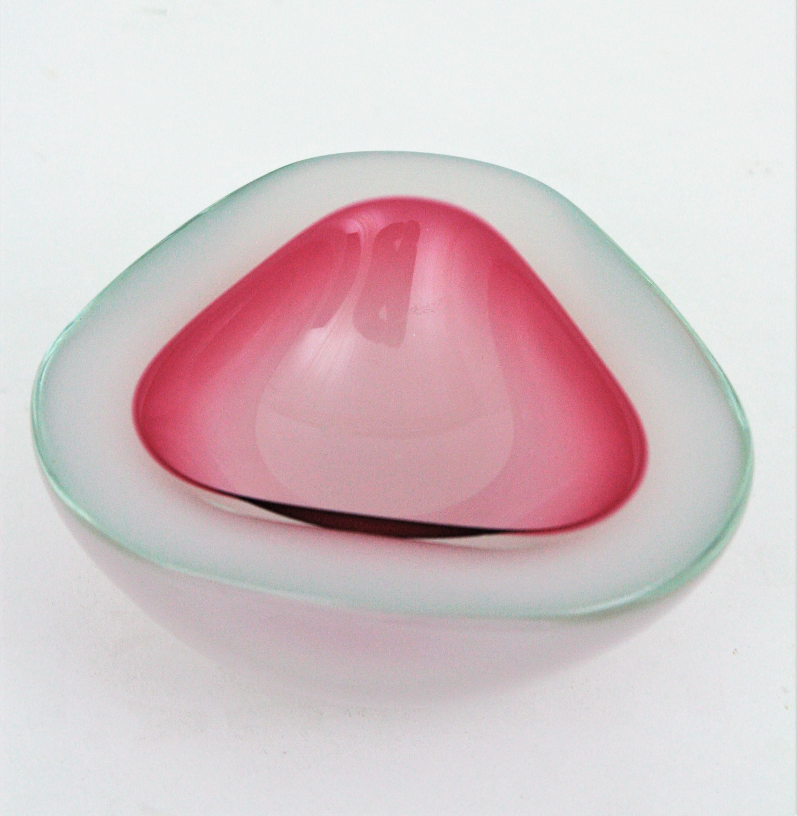 Archimede Seguso Murano Opal Pink Alabastro Triangle Geode Art Glass Bowl 7