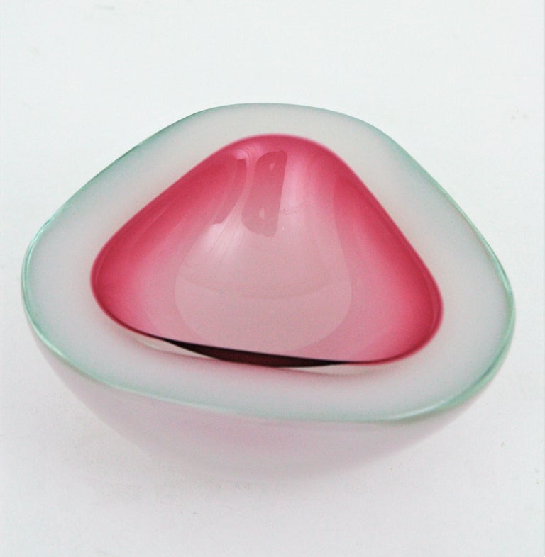 Archimede Seguso Murano Opal Pink Alabastro Triangle Geode Art Glass Bowl For Sale 7