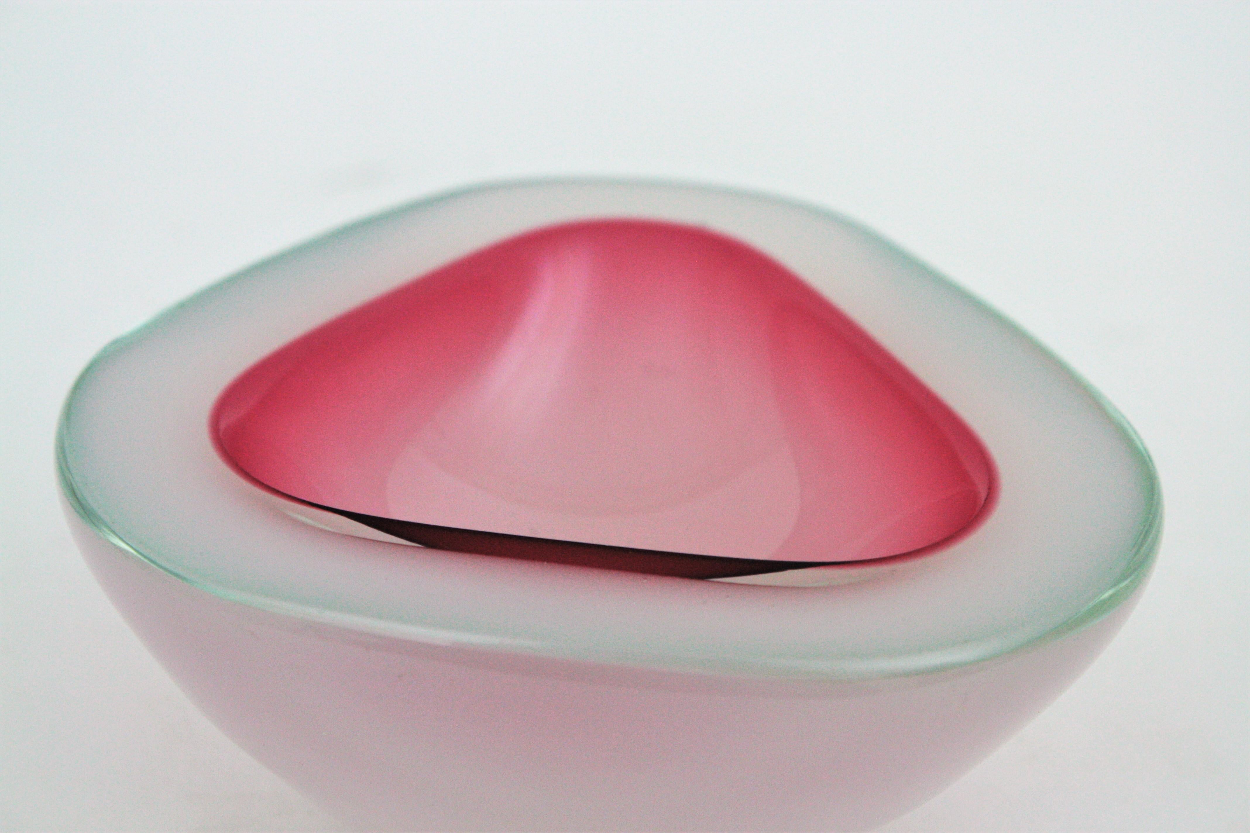 Archimede Seguso Murano Opal Pink Alabastro Triangle Geode Art Glass Bowl 8