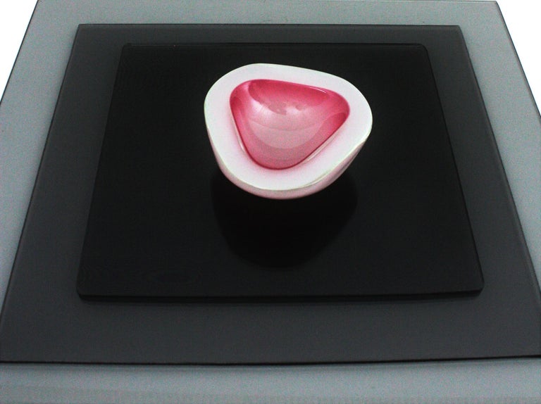 Italian Archimede Seguso Murano Opal Pink Alabastro Triangle Geode Art Glass Bowl For Sale