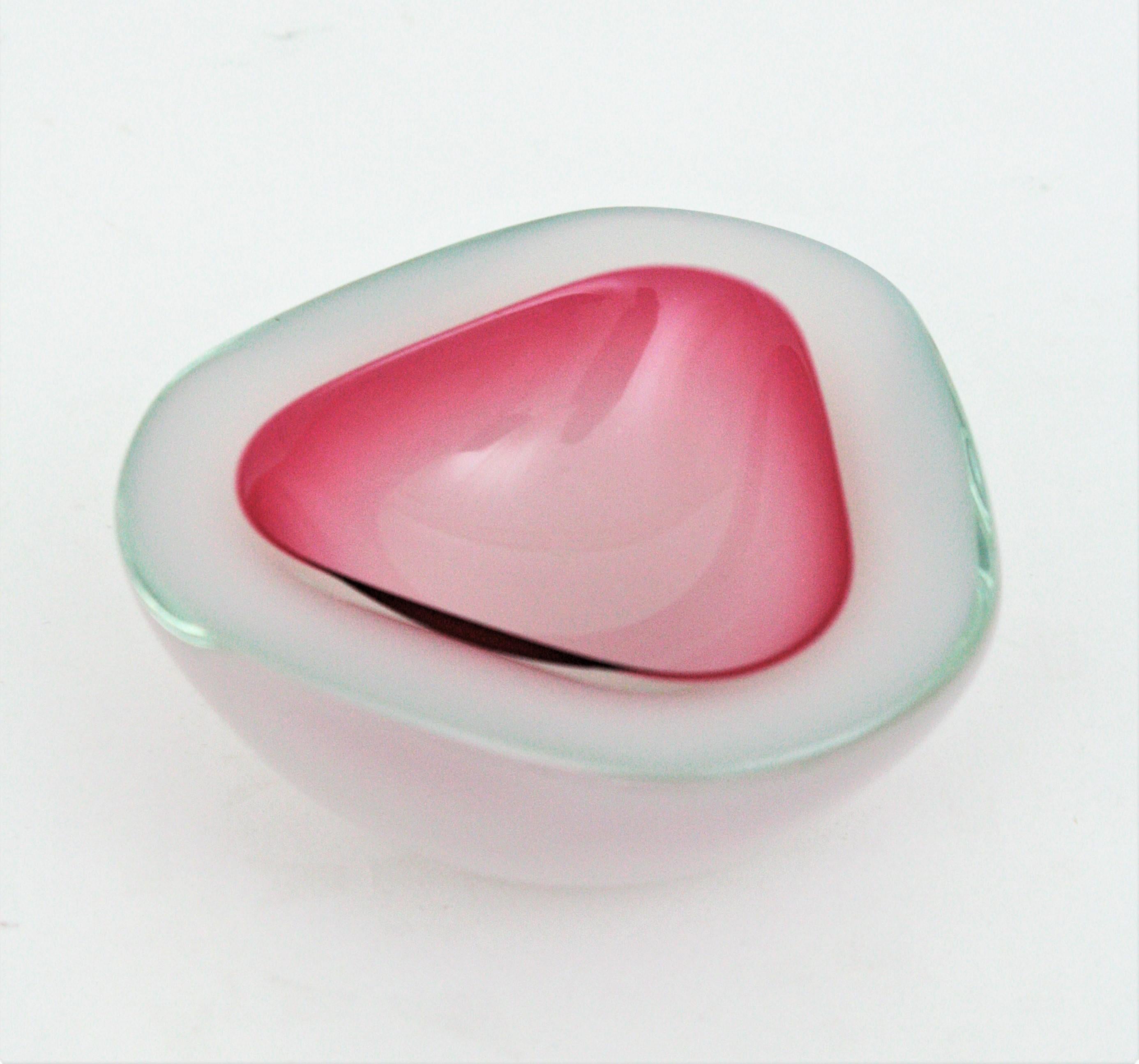 Archimede Seguso Murano Opal Pink Alabastro Triangle Geode Art Glass Bowl 1