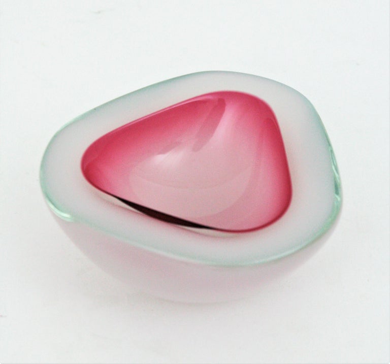 Archimede Seguso Murano Opal Pink Alabastro Triangle Geode Art Glass Bowl For Sale 1