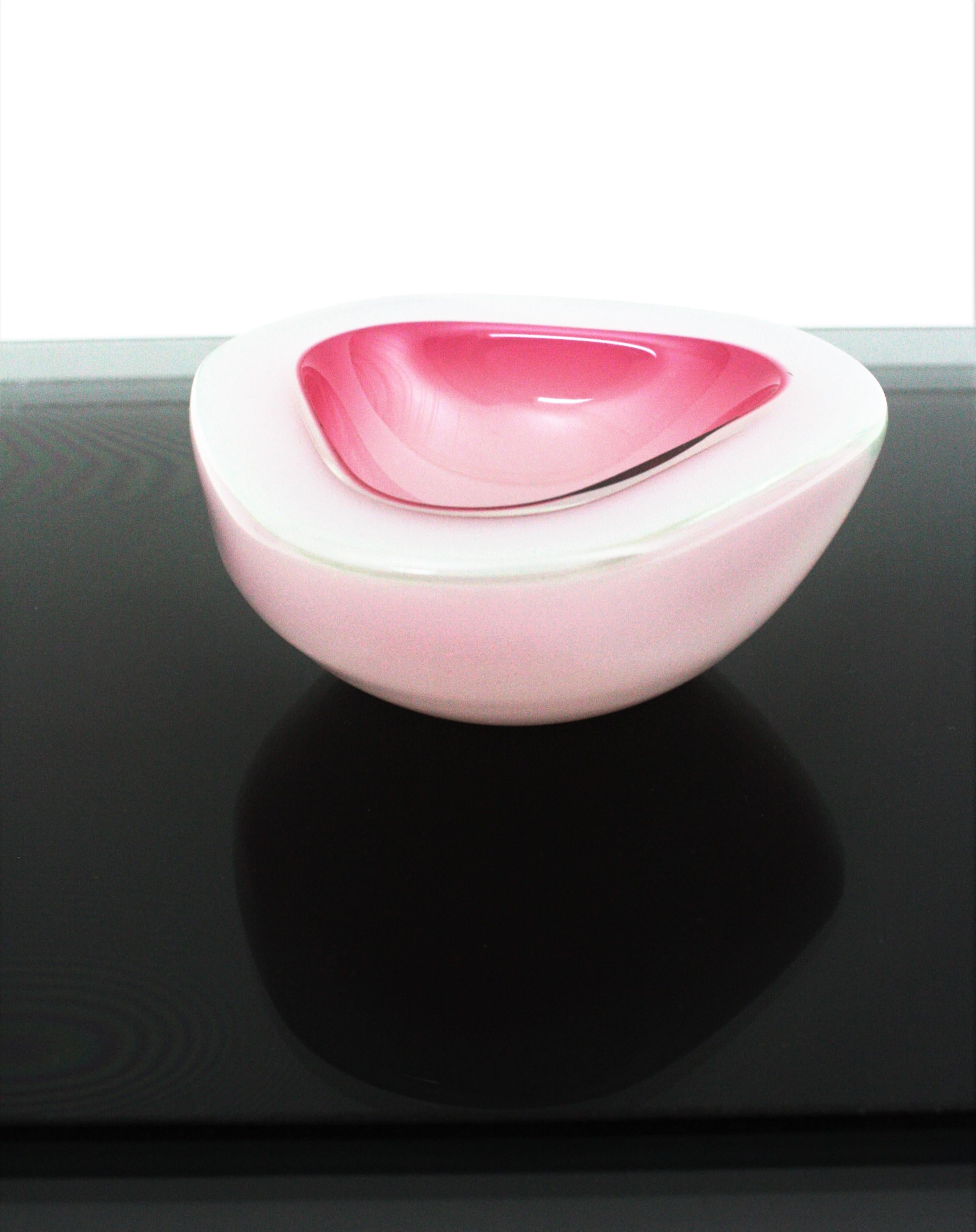 Archimede Seguso Murano Opal Pink Alabastro Triangle Geode Art Glass Bowl 2