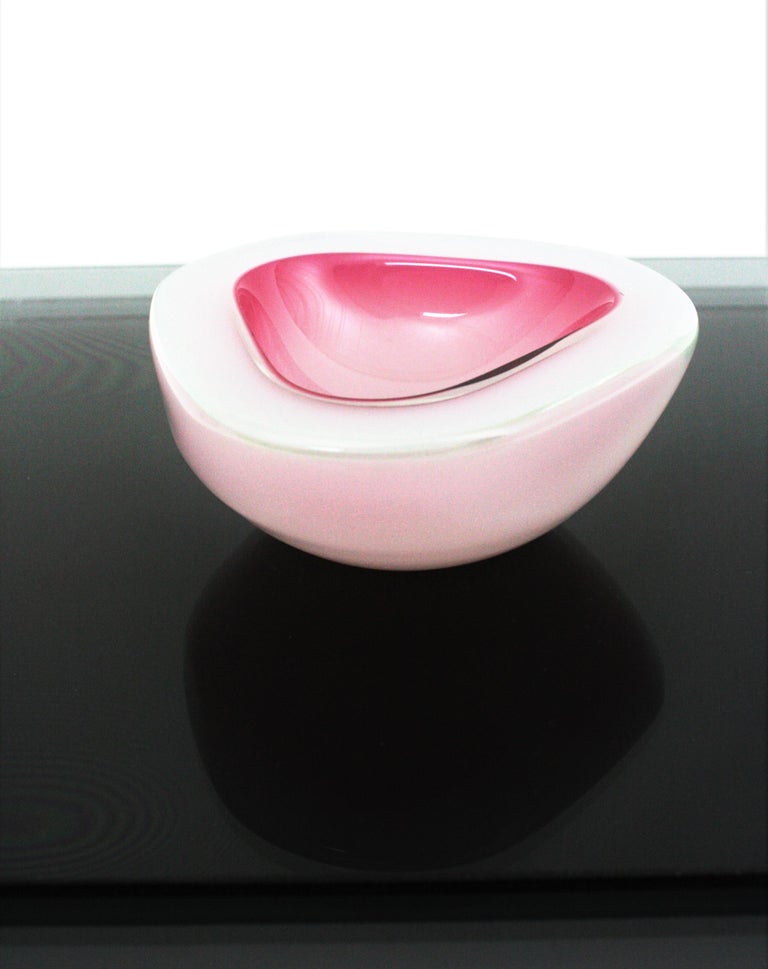 Archimede Seguso Murano Opal Pink Alabastro Triangle Geode Art Glass Bowl For Sale 2