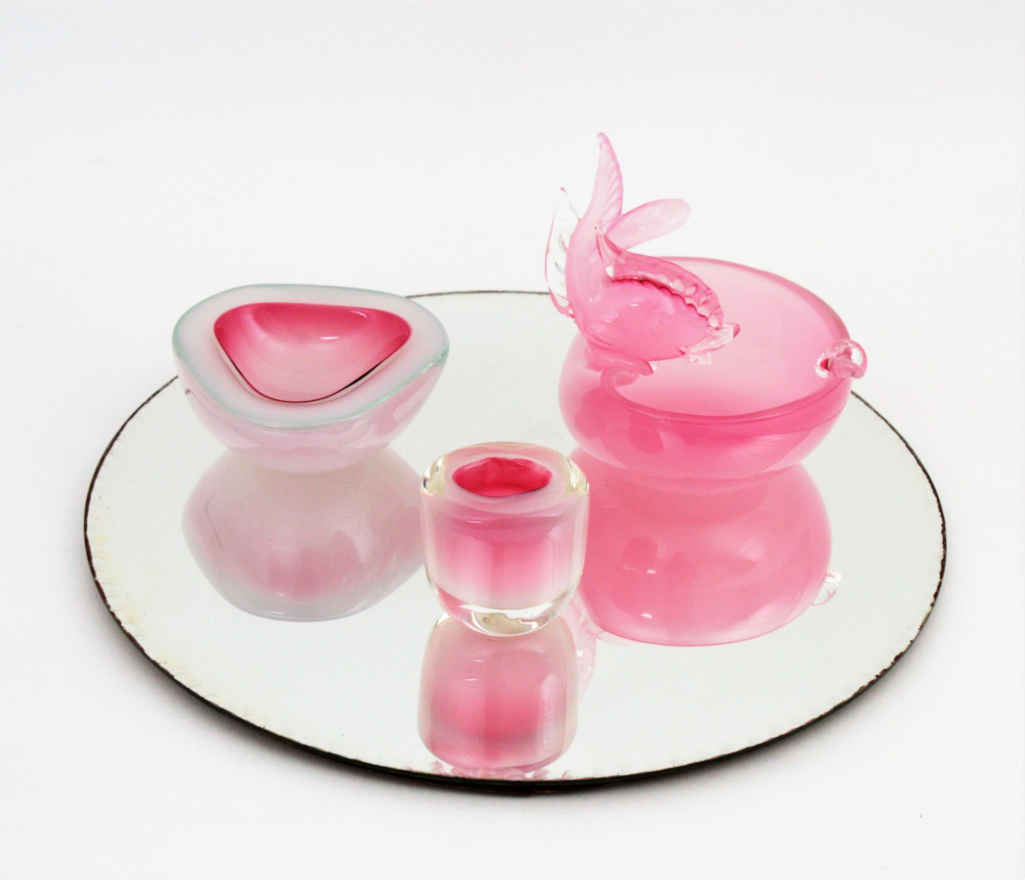Archimede Seguso Murano Opal Pink Alabastro Triangle Geode Art Glass Bowl 3