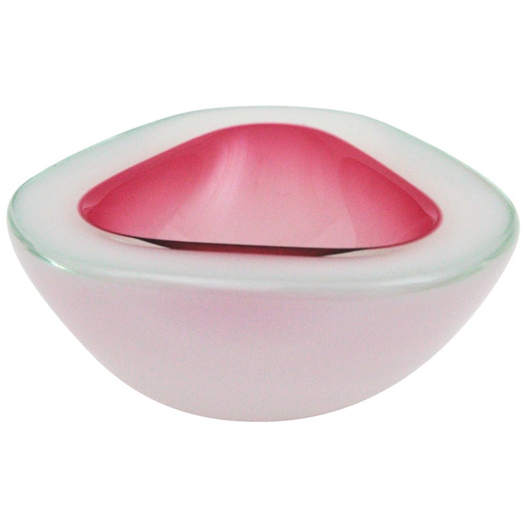Archimede Seguso Murano Opal Pink Alabastro Triangle Geode Art Glass Bowl For Sale