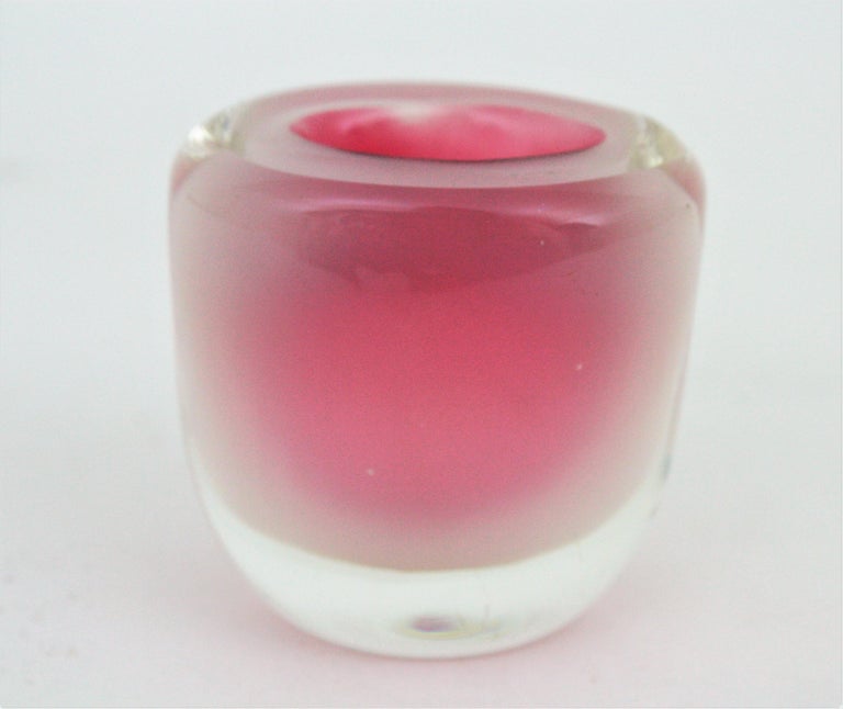 Archimede Seguso Murano Opal Pink Alabastro White Glass Small Geode Bowl or Vase For Sale 3