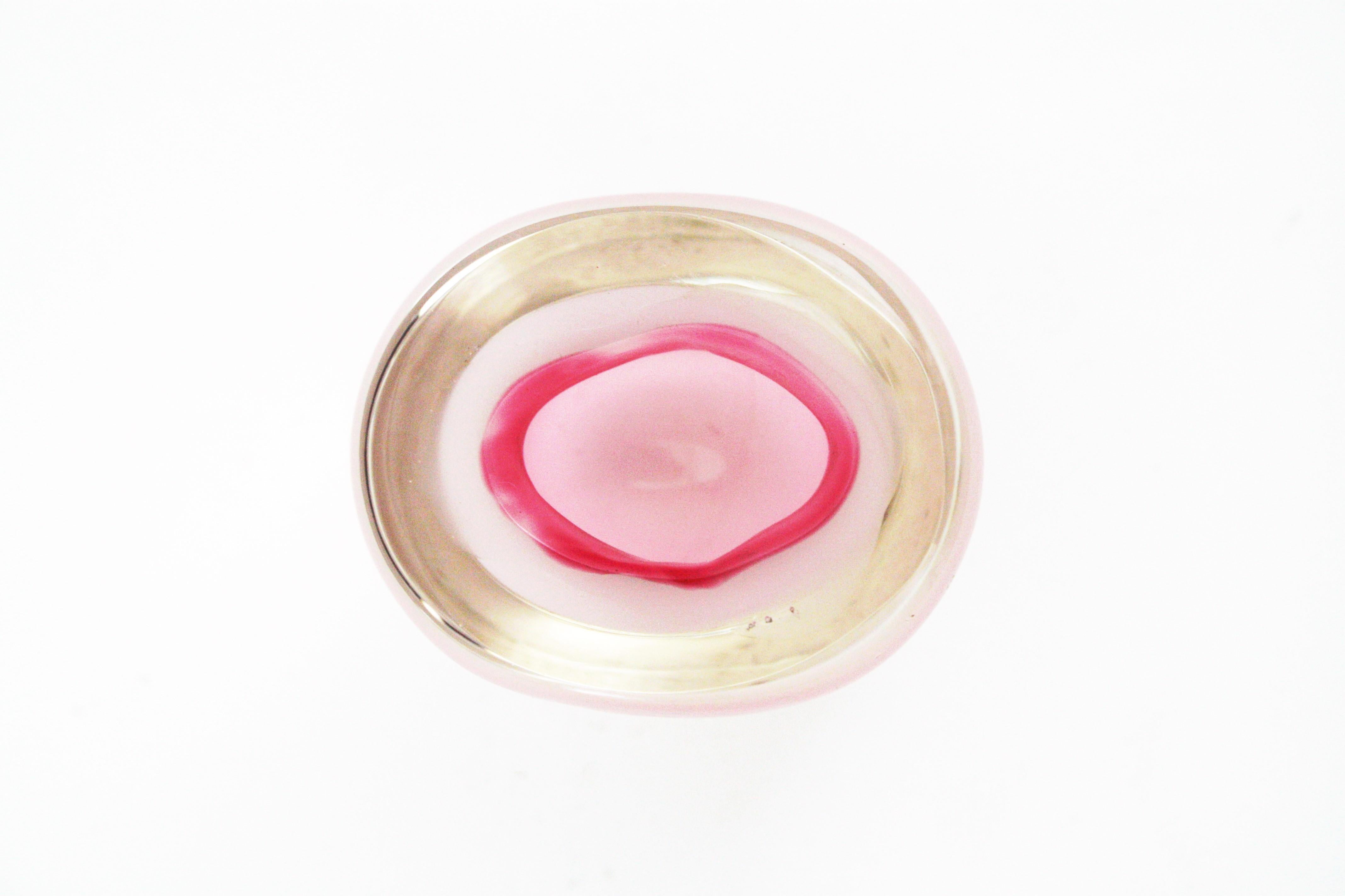 Archimede Seguso Murano Opal Pink Alabastro White Glass Small Geode Bowl or Vase 4