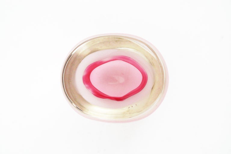 Archimede Seguso Murano Opal Pink Alabastro White Glass Small Geode Bowl or Vase For Sale 4