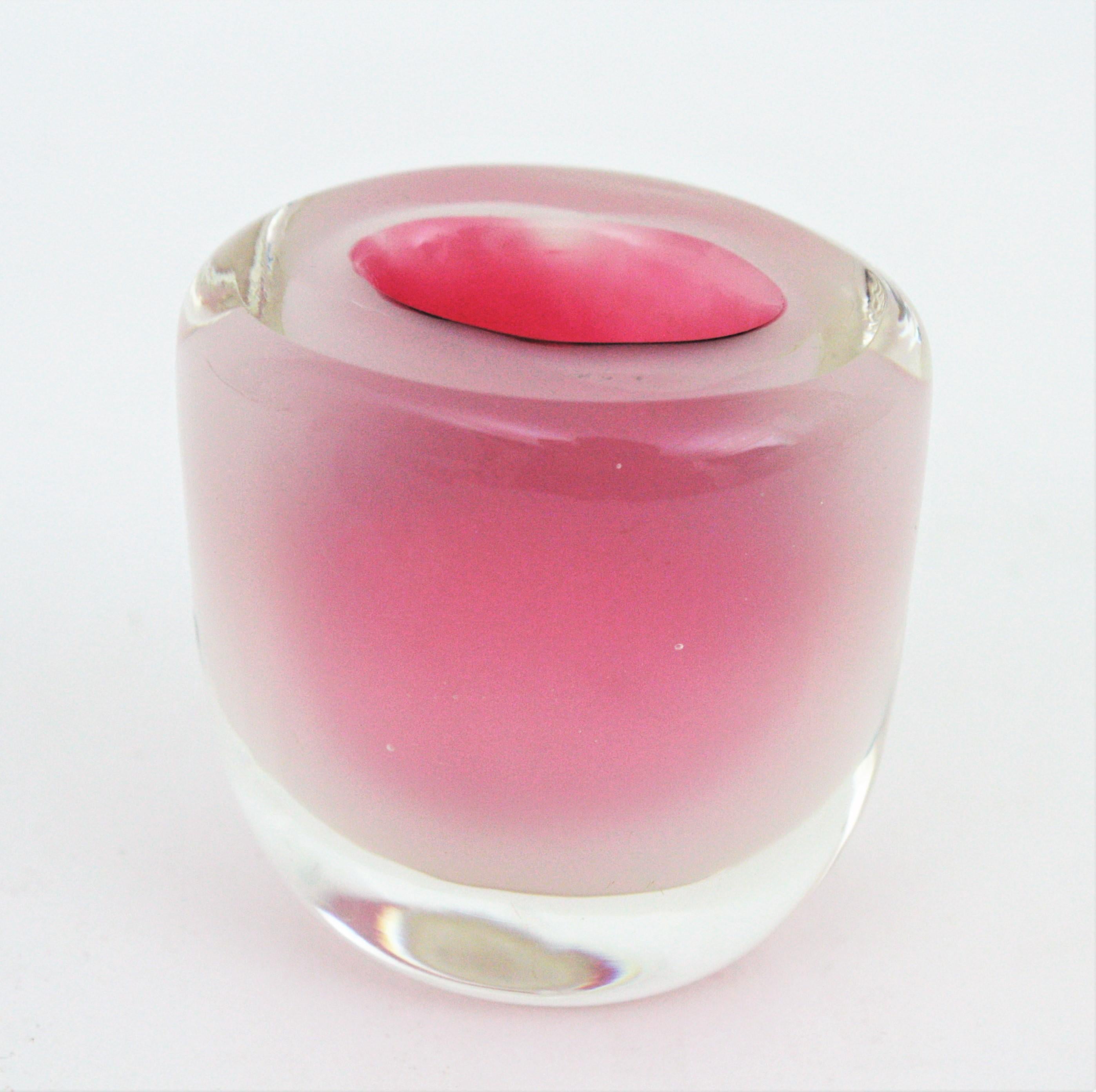 20th Century Archimede Seguso Murano Opal Pink Alabastro White Glass Small Geode Bowl or Vase