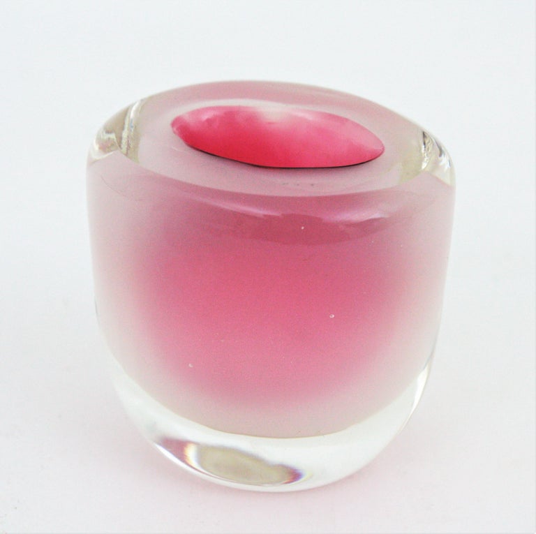 Art Glass Archimede Seguso Murano Opal Pink Alabastro White Glass Small Geode Bowl or Vase For Sale