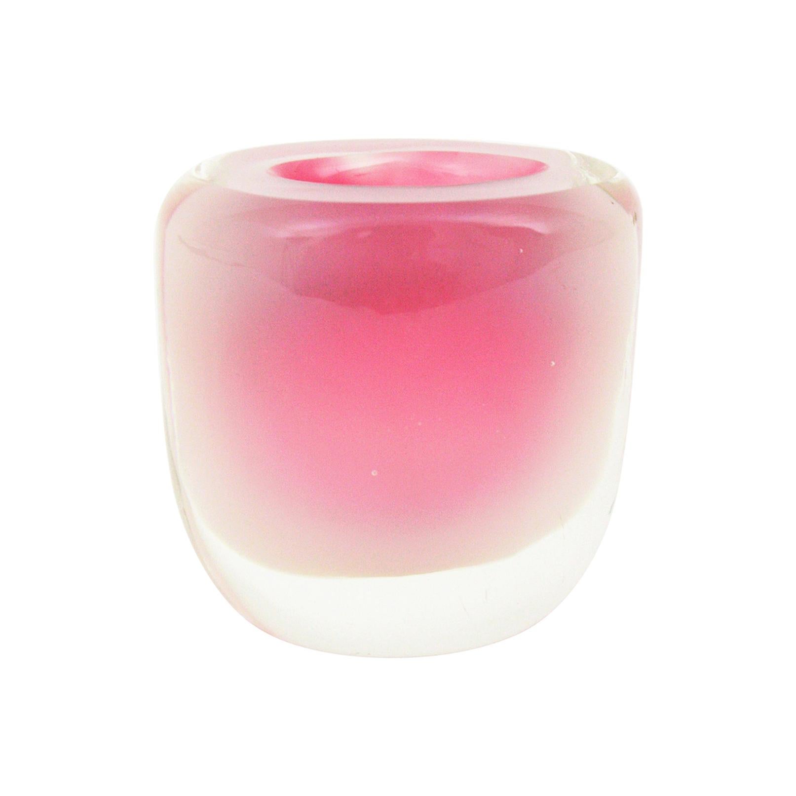 Archimede Seguso Murano Opal Pink Alabastro White Glass Small Geode Bowl or Vase