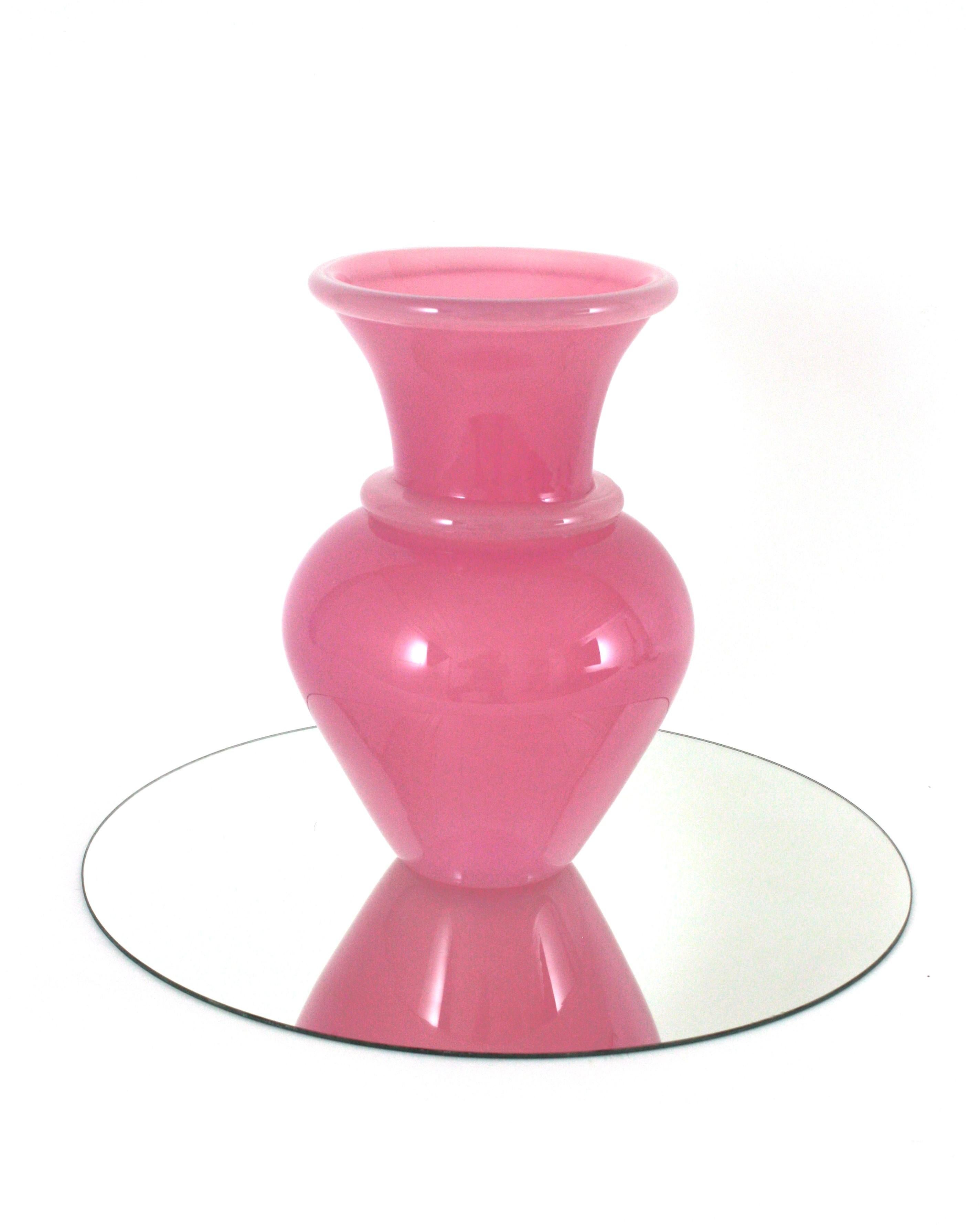 Mid-Century Modern Archimede Seguso Murano Opal Pink Alabastro XL Vase, 1950s