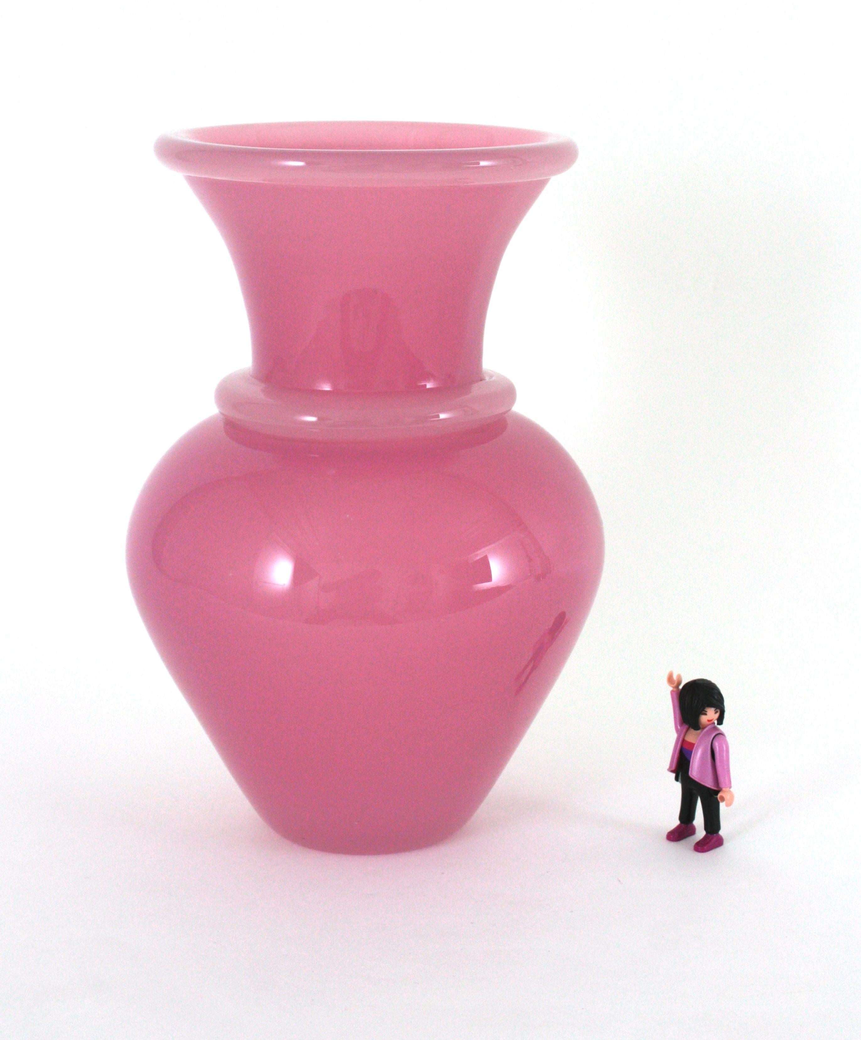 Italian Archimede Seguso Murano Opal Pink Alabastro XL Vase, 1950s