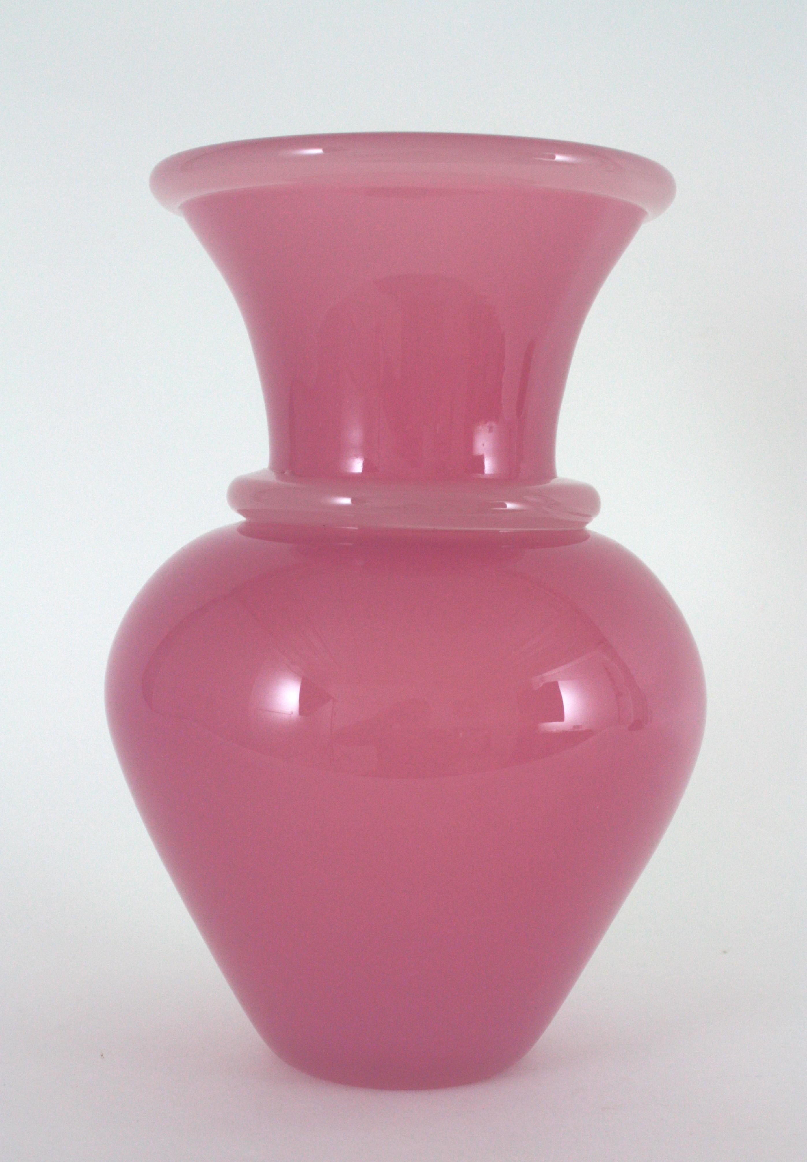 Glass Archimede Seguso Murano Opal Pink Alabastro XL Vase, 1950s