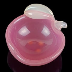 Archimede Seguso Murano Opal Pink White Italian Art Glass Apple Ring Dish Bowl