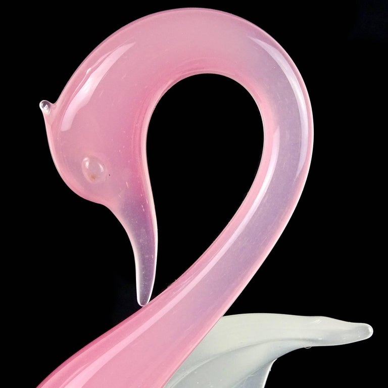 Archimede Seguso Murano Opal Pink White Italian Art Glass Swan Bird ...