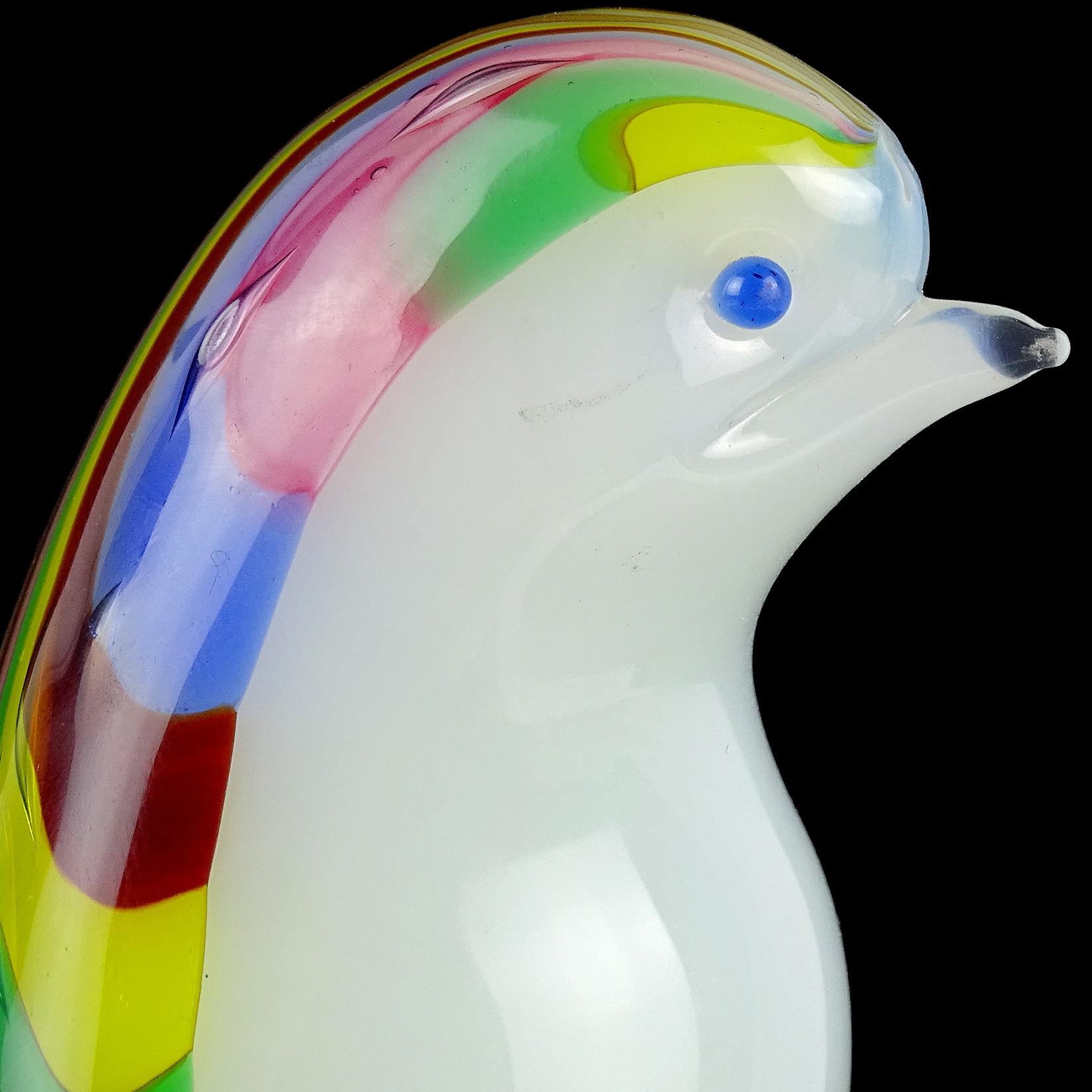 Mid-Century Modern Archimede Seguso Murano Opal Rainbow Feathers Italian Art Glass Bird Figurine