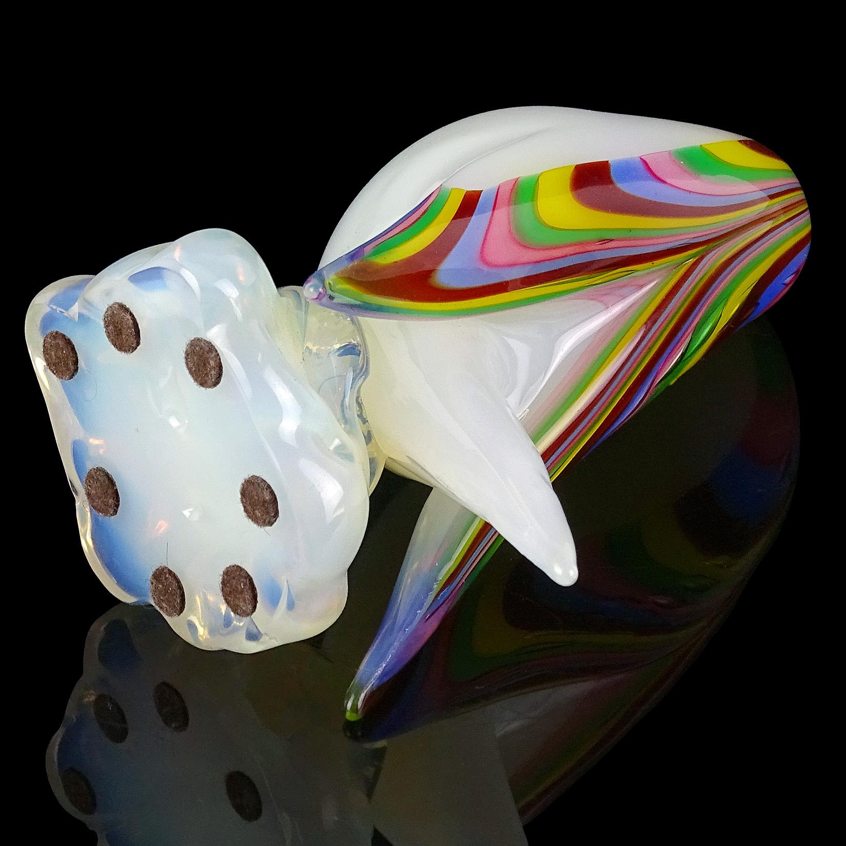 20th Century Archimede Seguso Murano Opal Rainbow Feathers Italian Art Glass Bird Figurine