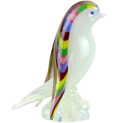 Archimede Seguso Murano Opal Rainbow Feathers Italian Art Glass Bird Figurine