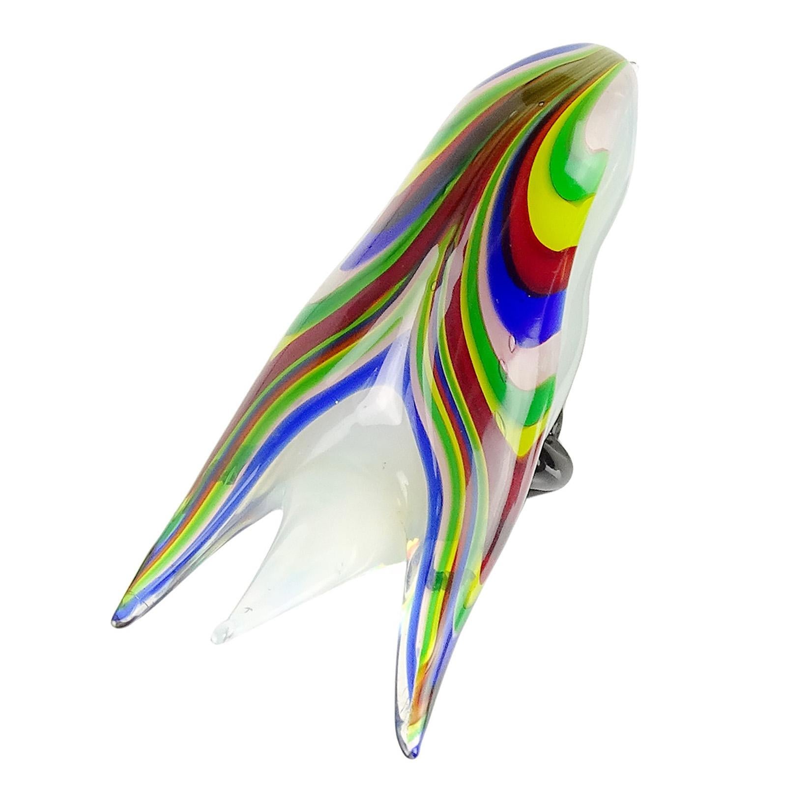 Mid-Century Modern Archimede Seguso Murano Opal Rainbow Feathers Italian Art Glass Bird Figurines 