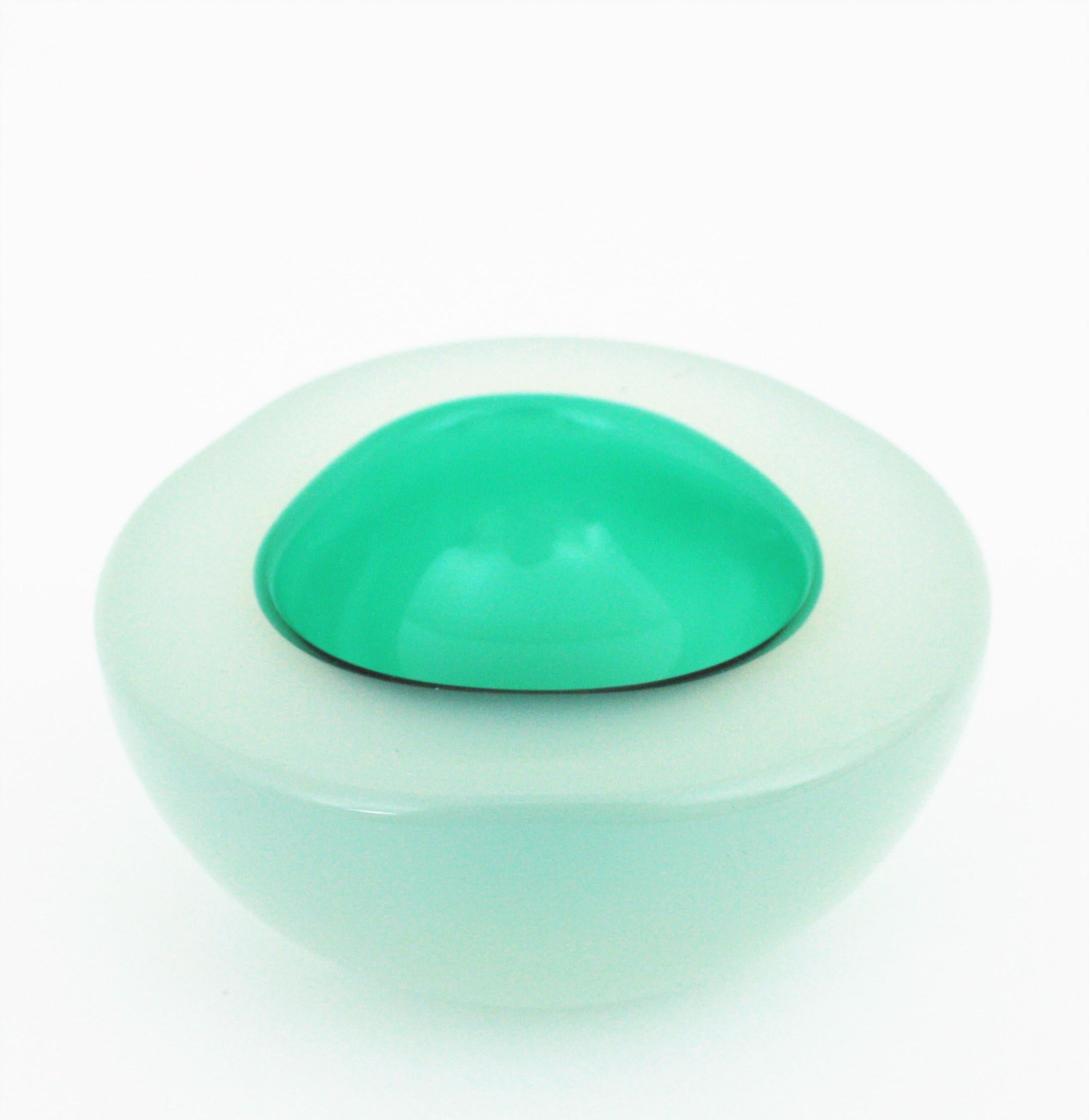 Archimede Seguso Murano Opal White Aqua Green Alabastro Geode Art Glass Bowl For Sale 4