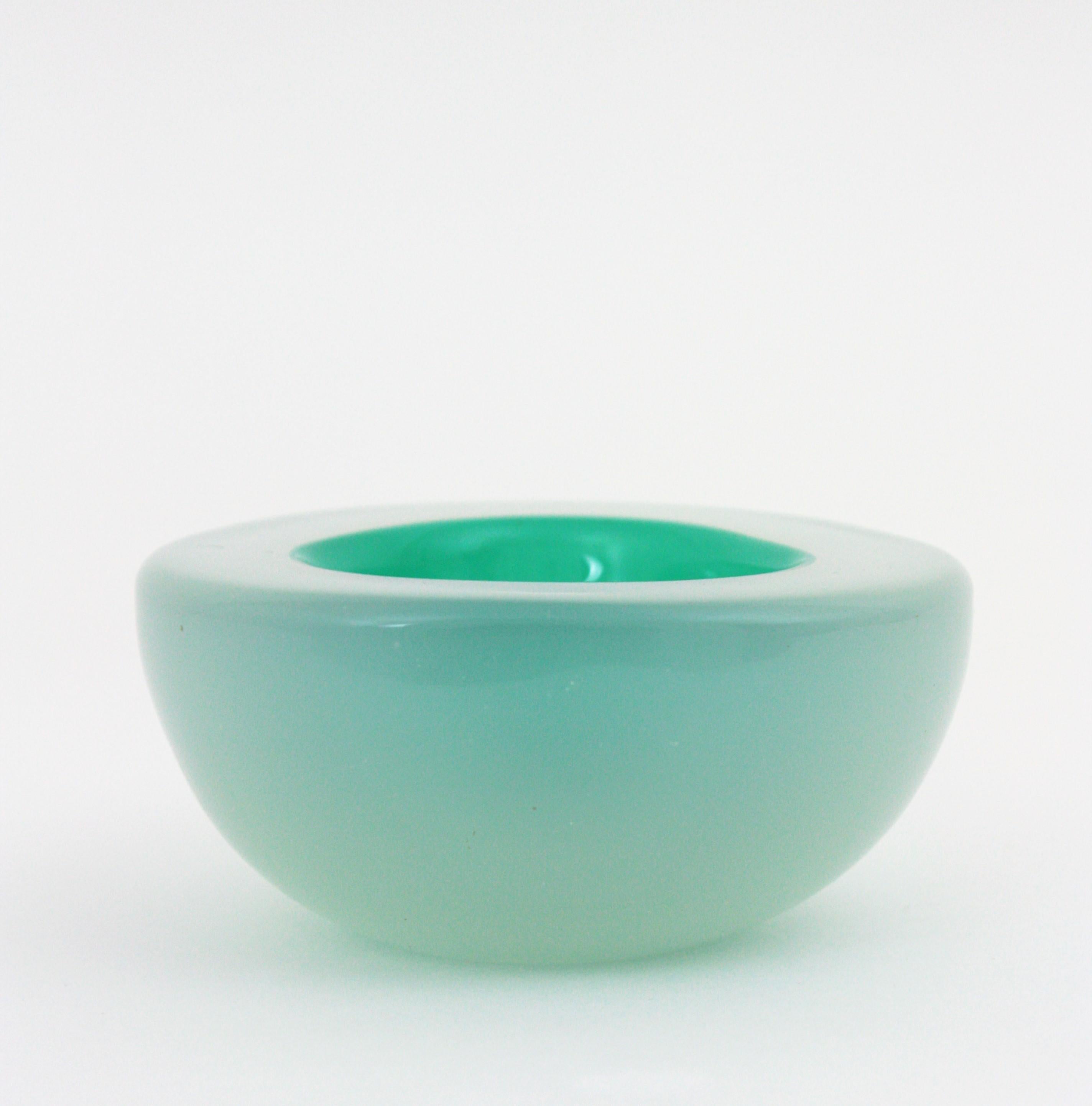 Archimede Seguso Murano Opal White Aqua Green Alabastro Geode Art Glass Bowl For Sale 6