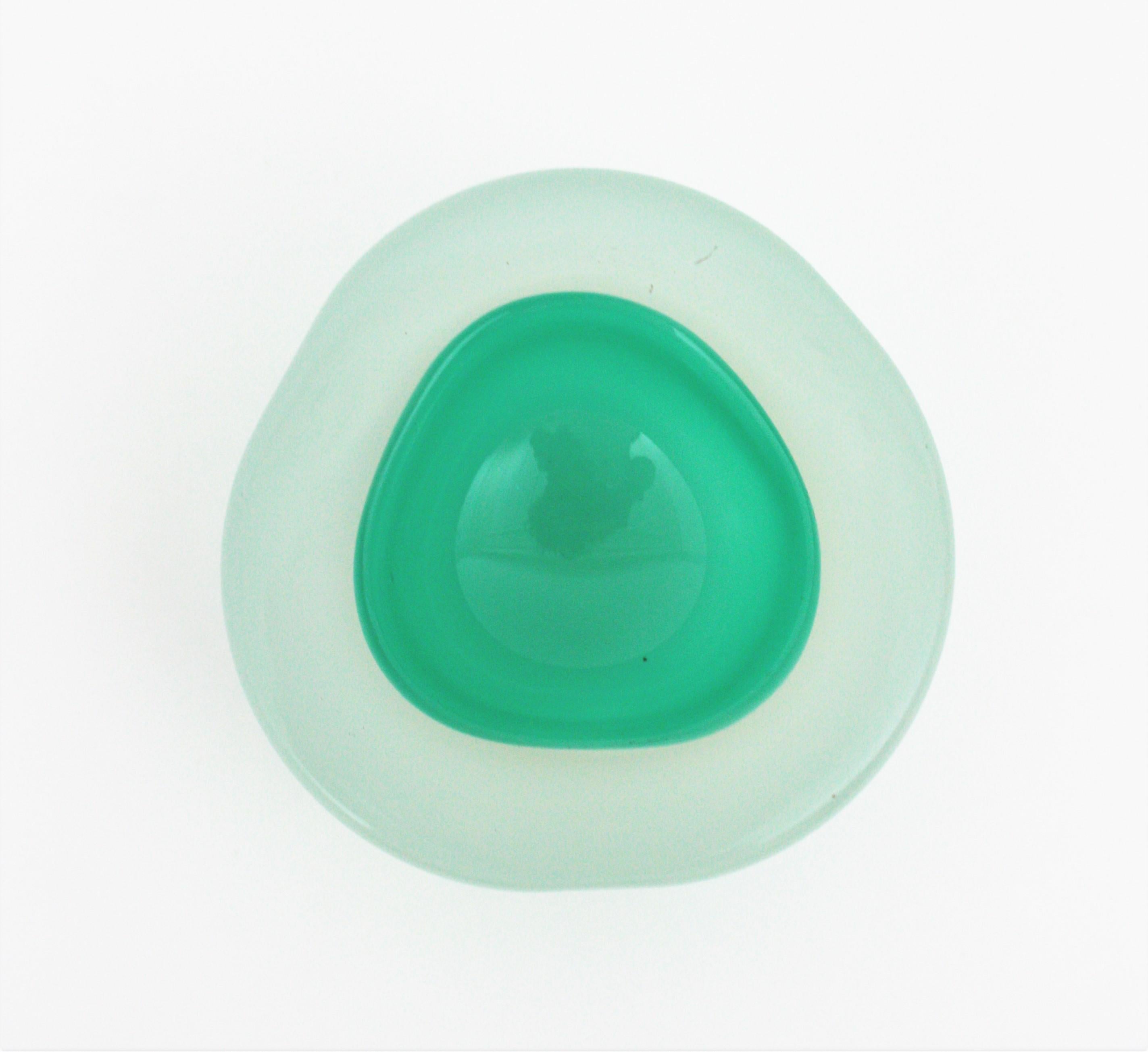 Archimede Seguso Murano Opal White Aqua Green Alabastro Geode Art Glass Bowl In Good Condition For Sale In Barcelona, ES