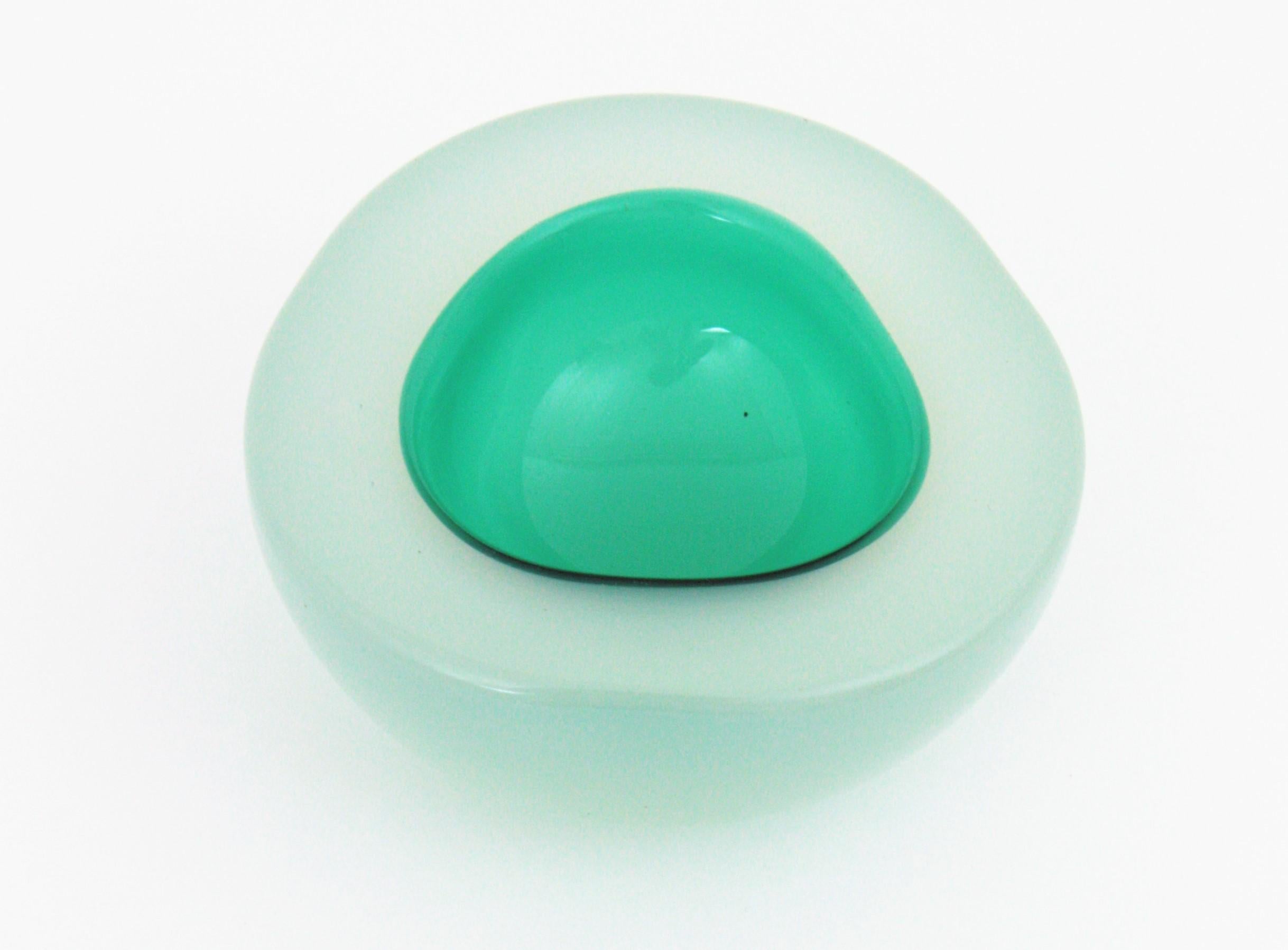 Archimede Seguso Murano Opal White Aqua Green Alabastro Geode Art Glass Bowl For Sale 1